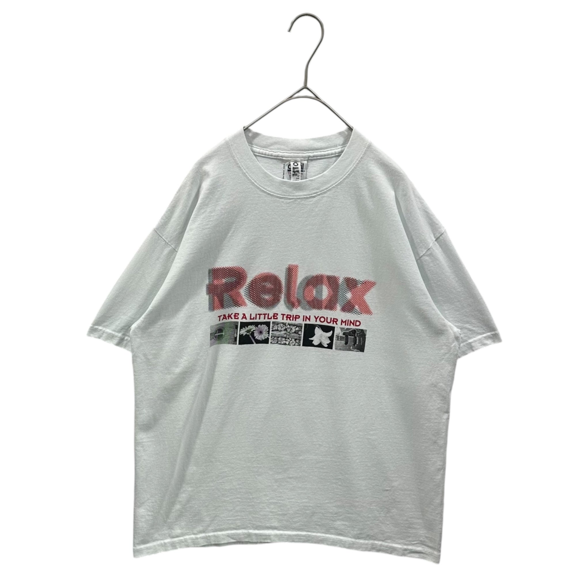 MORE ABOUT LESS(モアアバウトレス) 2000’s Relax Graphic print s/s T-shirt グラフィック プリント 半袖 Tシャツ L ホワイト×レッド×ブラック 雑誌(Relax)展示会限定Tシャツ