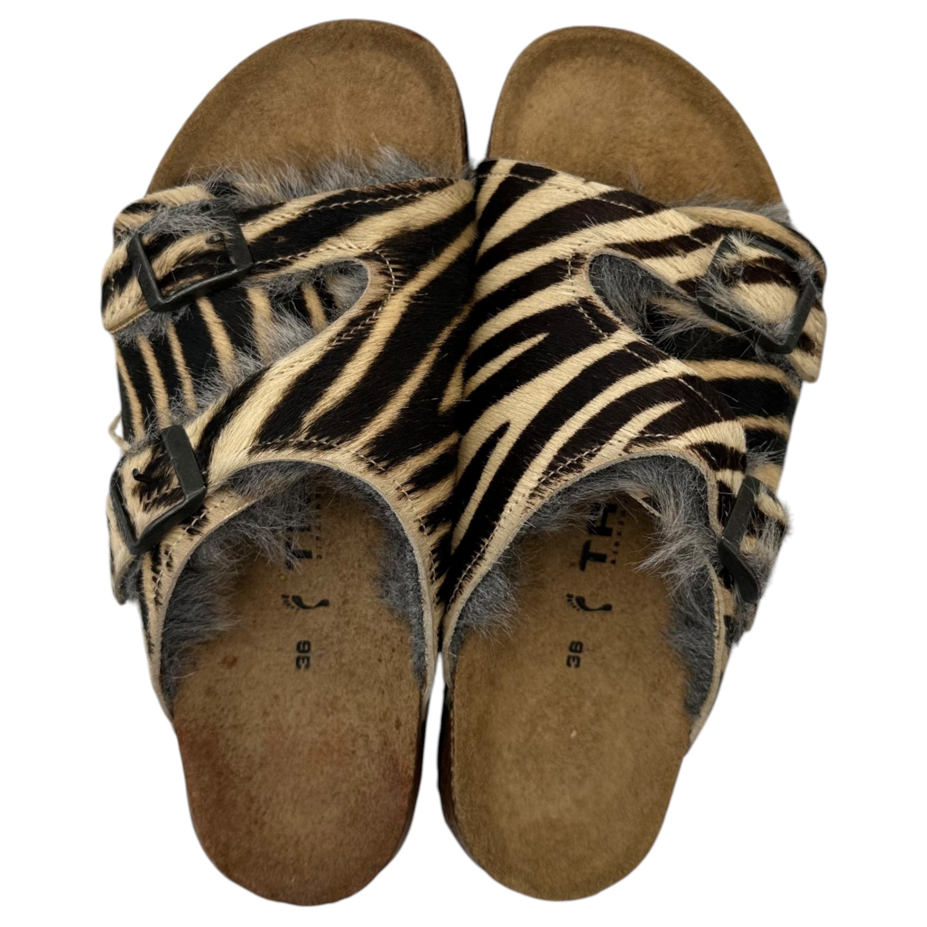 TATAMI(タタミ) Zebra Harako Leather Cork Sandals ゼブラ ハラコ レザー ファー コルク サンダル 36(23cm程度) ブラック×ホワイト BIRKENSTOCK ビルケンシュトック
