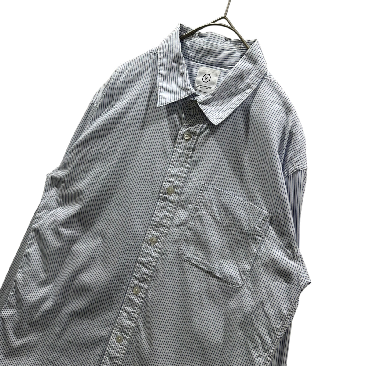VISVIM(ビズビム/ヴィズヴィム) Striped Regular-Collar Shirt ストライプ レギュラー カラー シャツ S ホワイト×ライトブルー