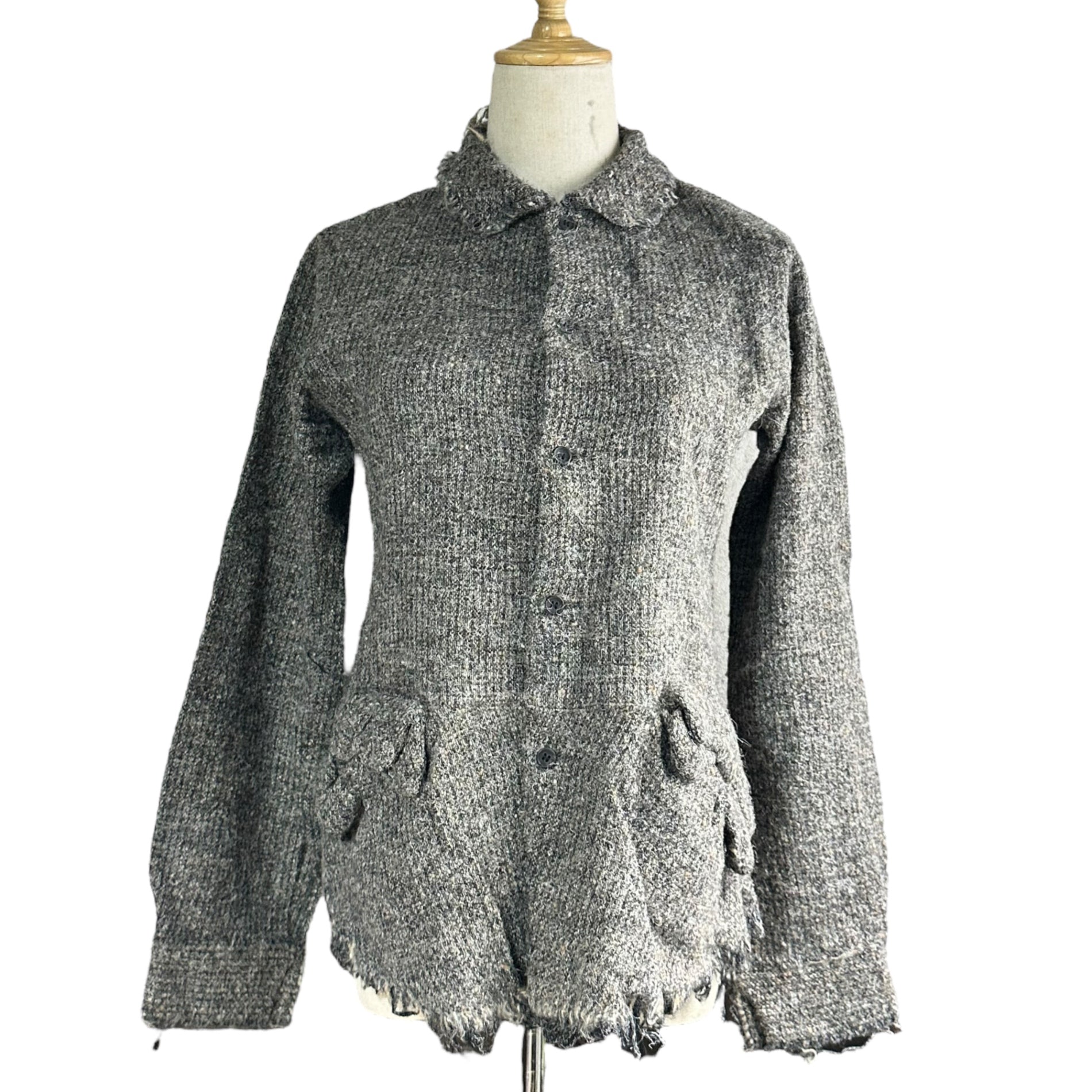 COMME des GARCONS JUNYA WATANABE(コムデギャルソンジュンヤワタナベ) 03AW Felted Round Collar Grunge Shirt Jacket 縮絨加工 丸襟  グランジ シャツ ジャケット JK-B008 M グレー AD2003