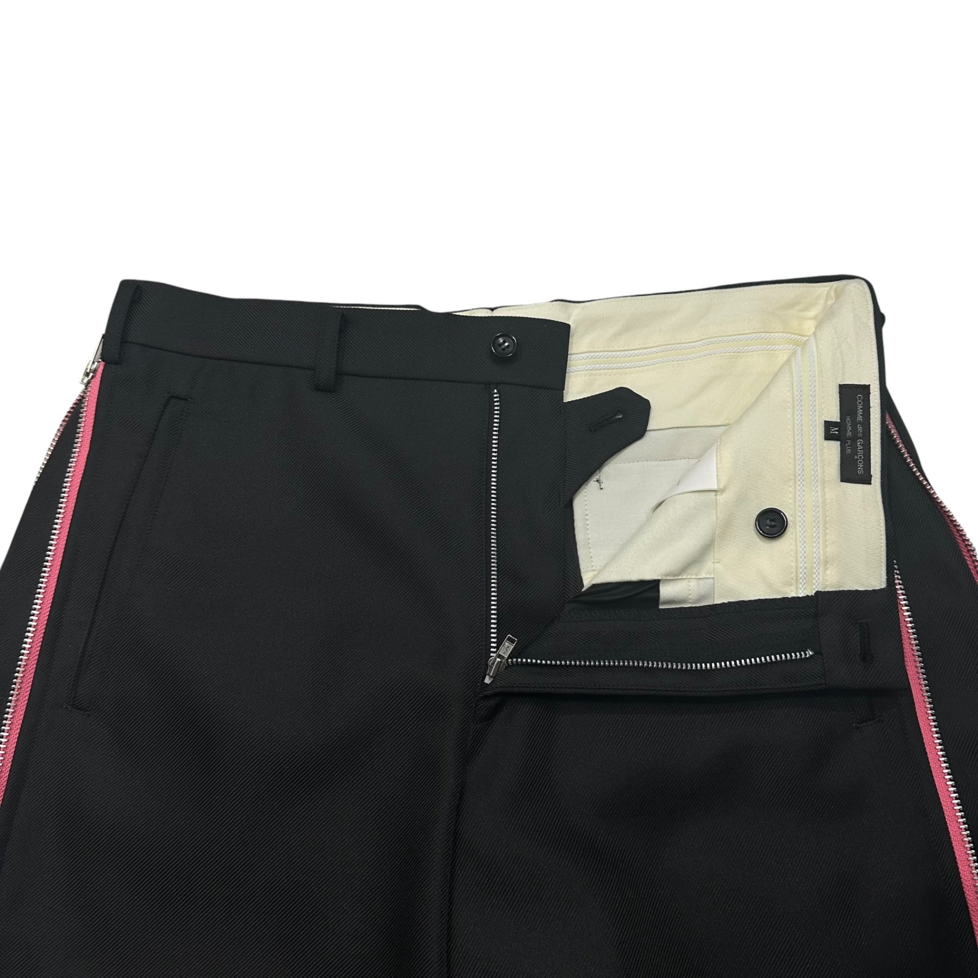 COMME des GARCONS HOMME PLUS(コムデギャルソンオムプリュス) 2025SS Side Pink Zip Polyester Wide Shorts サイド ピンク ジップ ポリ ワイド ショーツ ハーフ パンツ PO-P049 M ブラック×ピンク AD2024