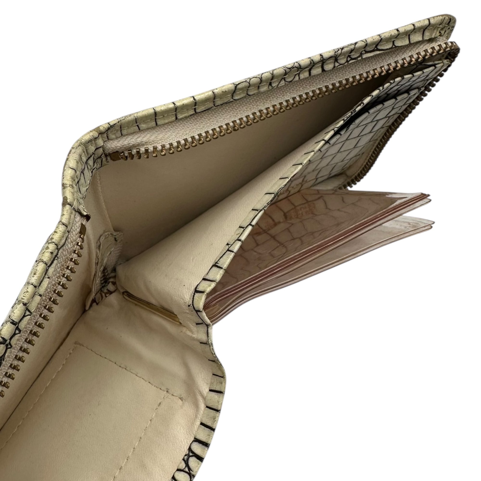 COMME des GARCONS(コムデギャルソン) Crocodile-Embossed Leather Round Zip Wallet クロコ型押し レザー ラウンド ジップ ウォレット ホワイト 2折り財布