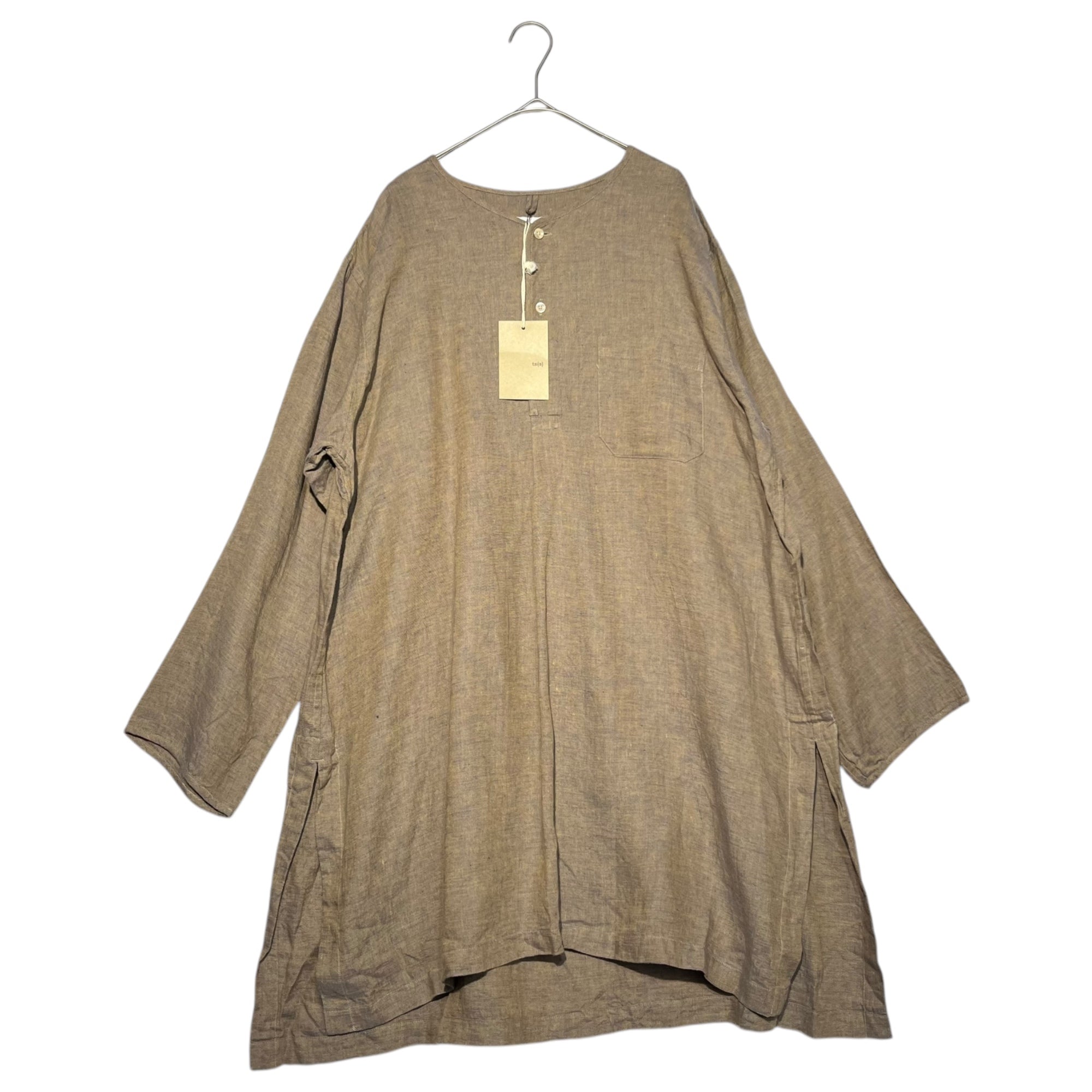 ts(s)(ティーエスエス) 22SS Henley neck kaftan shirt ヘンリー ネック カフタン シャツ TT46ES02 2 ベージュ プルオーバー リネン ロング サイドスリット