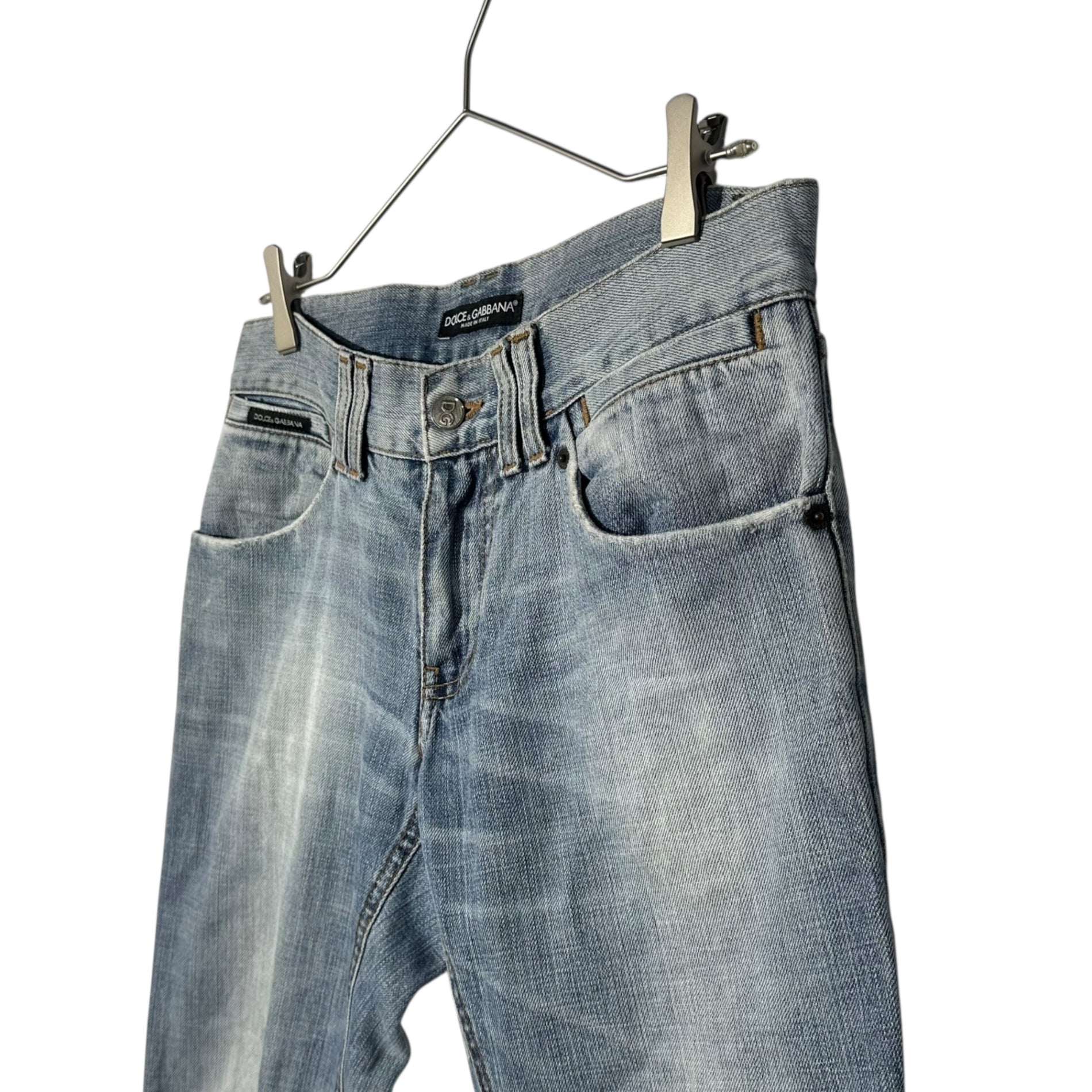 DOLCE&GABBANA(ドルチェ&ガッバーナドルガバ) Big Zip Back Logo Vintage Finish Slim Denim Pants ビッグジップ バック ロゴ ヴィンテージ加工 スリム デニム パンツ 44(XS～S程度) ライトインディゴ