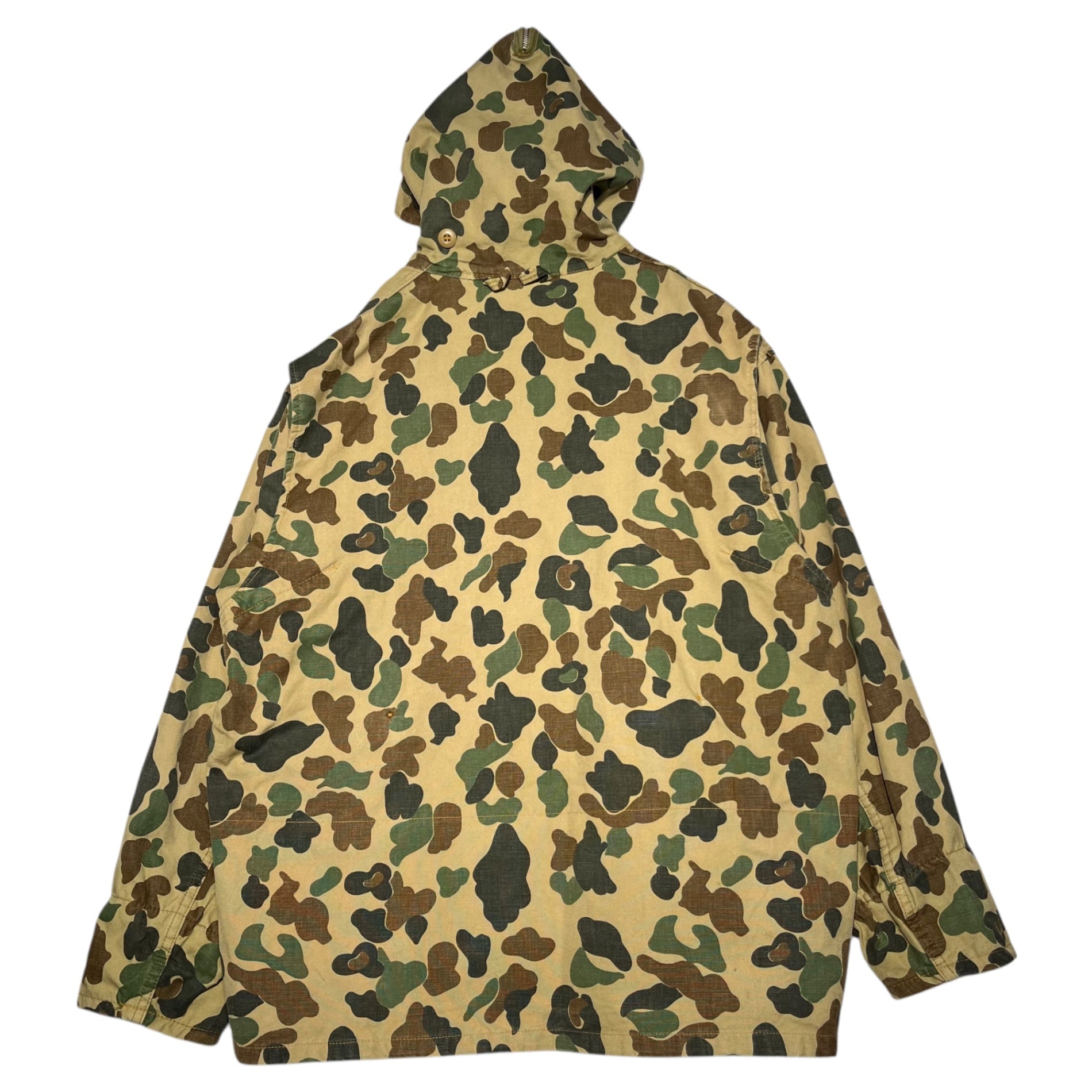 SAFTBAK(サフトバック) 70's~80's Hooded Camo Hunting Jacket フーデッド カモフラ ハンティング ジャケット L程度 カーキ 70年代～80年代 ヴィンテージ 古着 迷彩 コットン