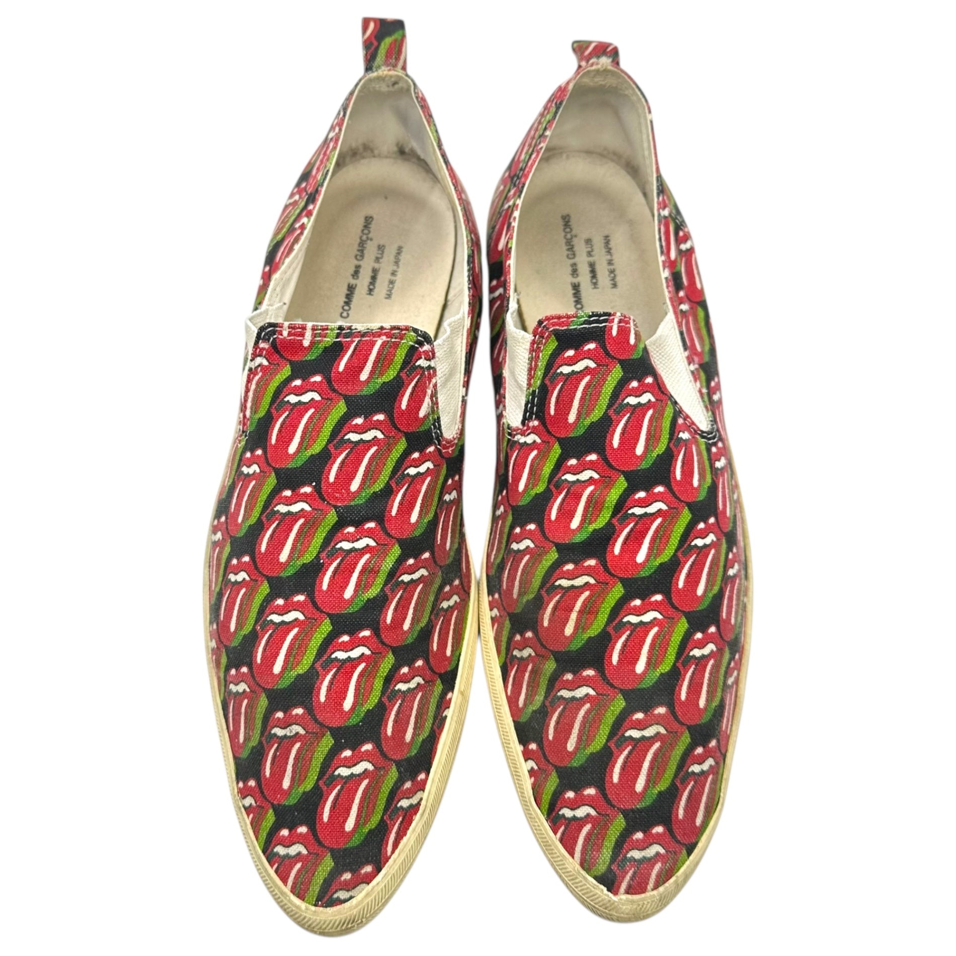 COMME des GARCONS HOMME PLUS(コムデギャルソンオムプリュス) 06SS Rolling Stones Lips & Tongue Print Slip-Ons ローリング ストーンズ リップ＆タン ドット プリント スリッポン JQ20A1 27.0cm アイボリー×レッド スニーカー コラボ