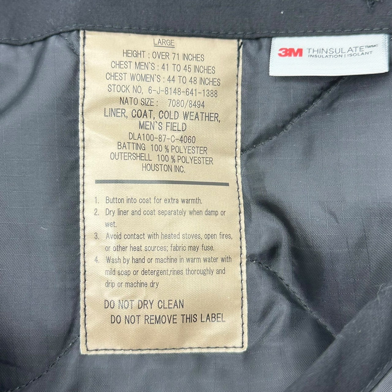 HOUSTON(ヒューストン)  ”3M THINSULATE” M-65 Field Liner Jacket フィールド ライナー ジャケット  50909 L ブラック ミリタリー キルティング