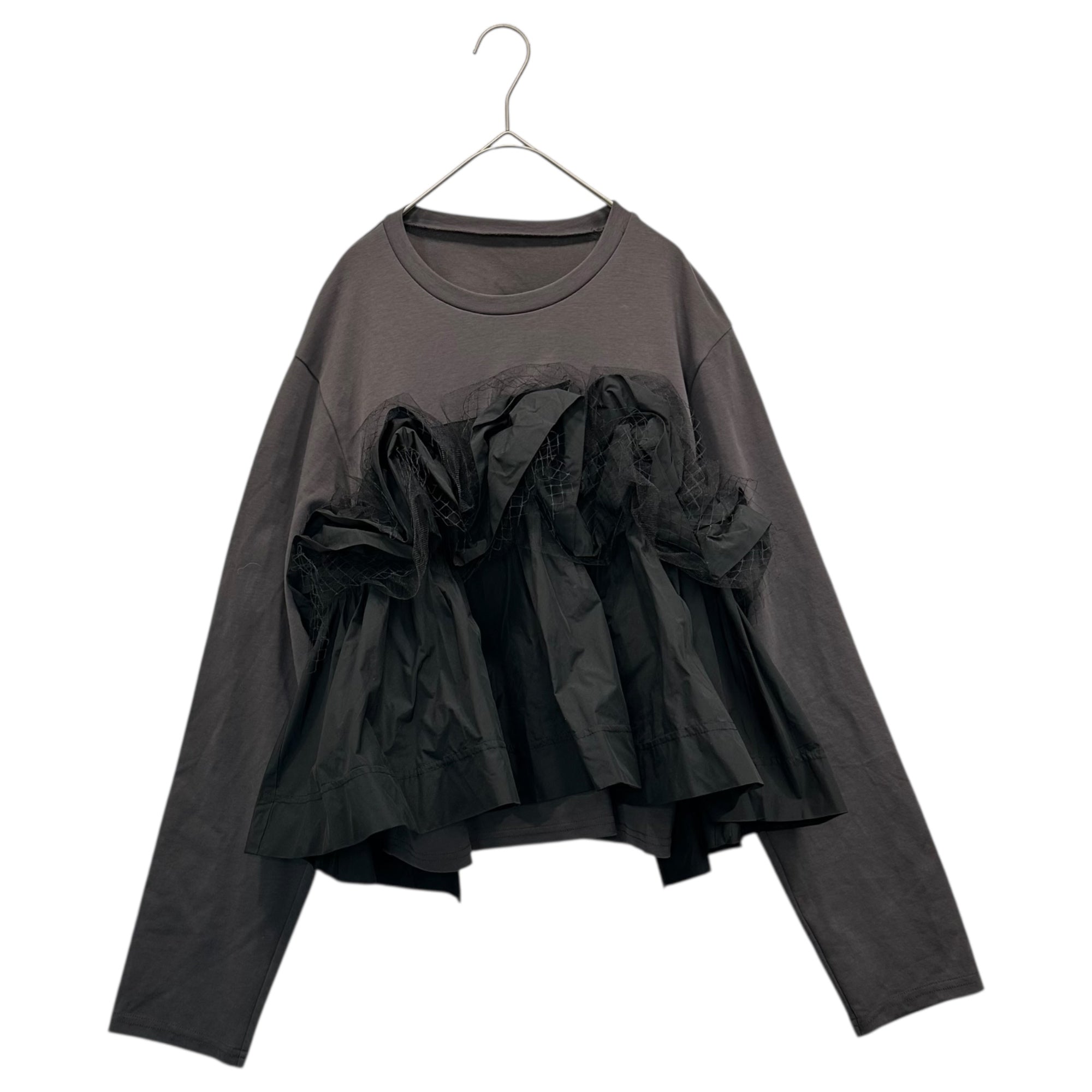 MAISON SPECIAL(メゾンスペシャル) Mixed-Material Combination Frill Knit Top 異素材 コンビ フリル ニット トップス カットソー 21252415808 FREE ブラック