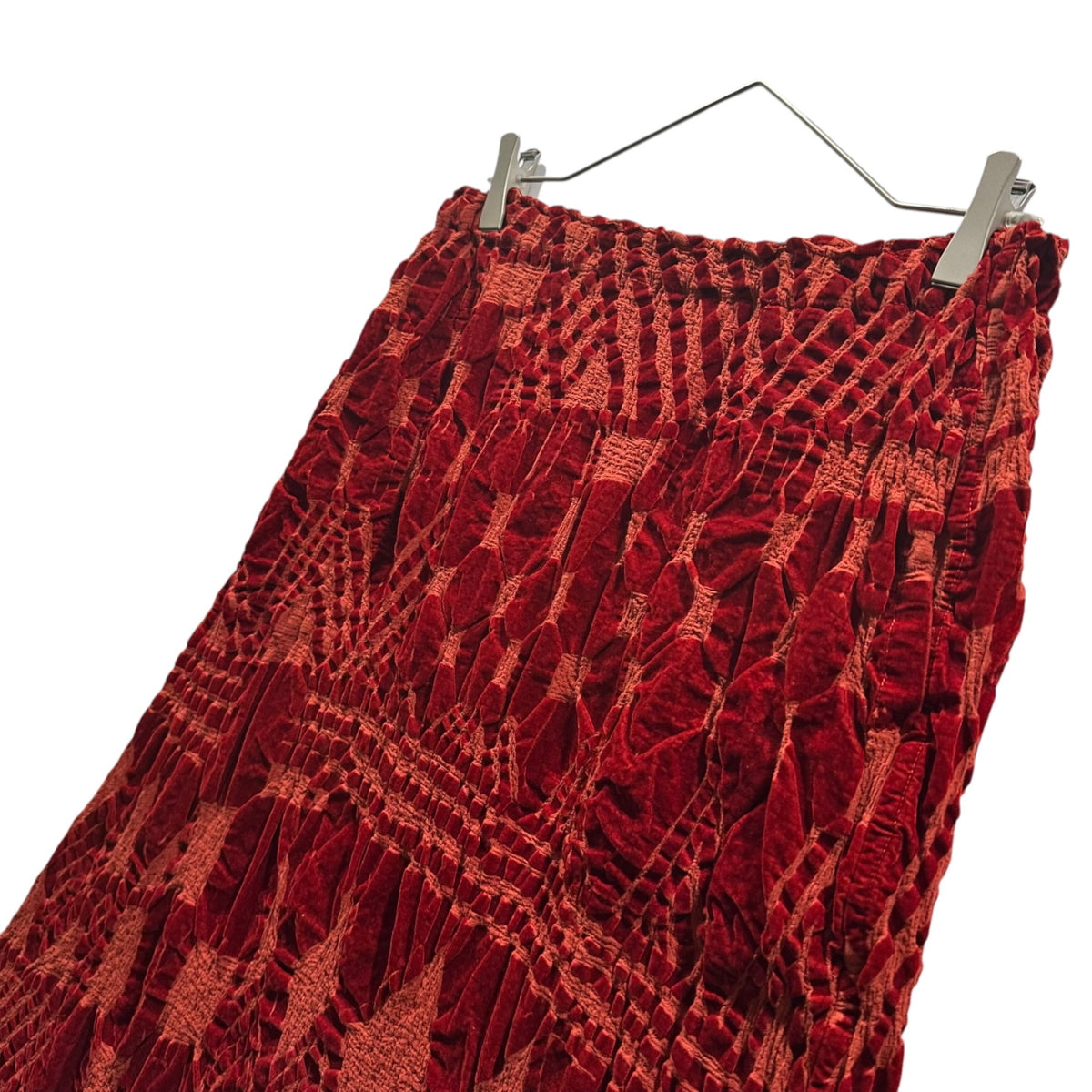 me ISSEY MIYAKE(ミーイッセイミヤケ) Crinkled Velour-Paneled Easy Sarrouel Pants シワ 加工 ベロア 切替 イージー サルエル パンツ MI54FF611 FREE レッド