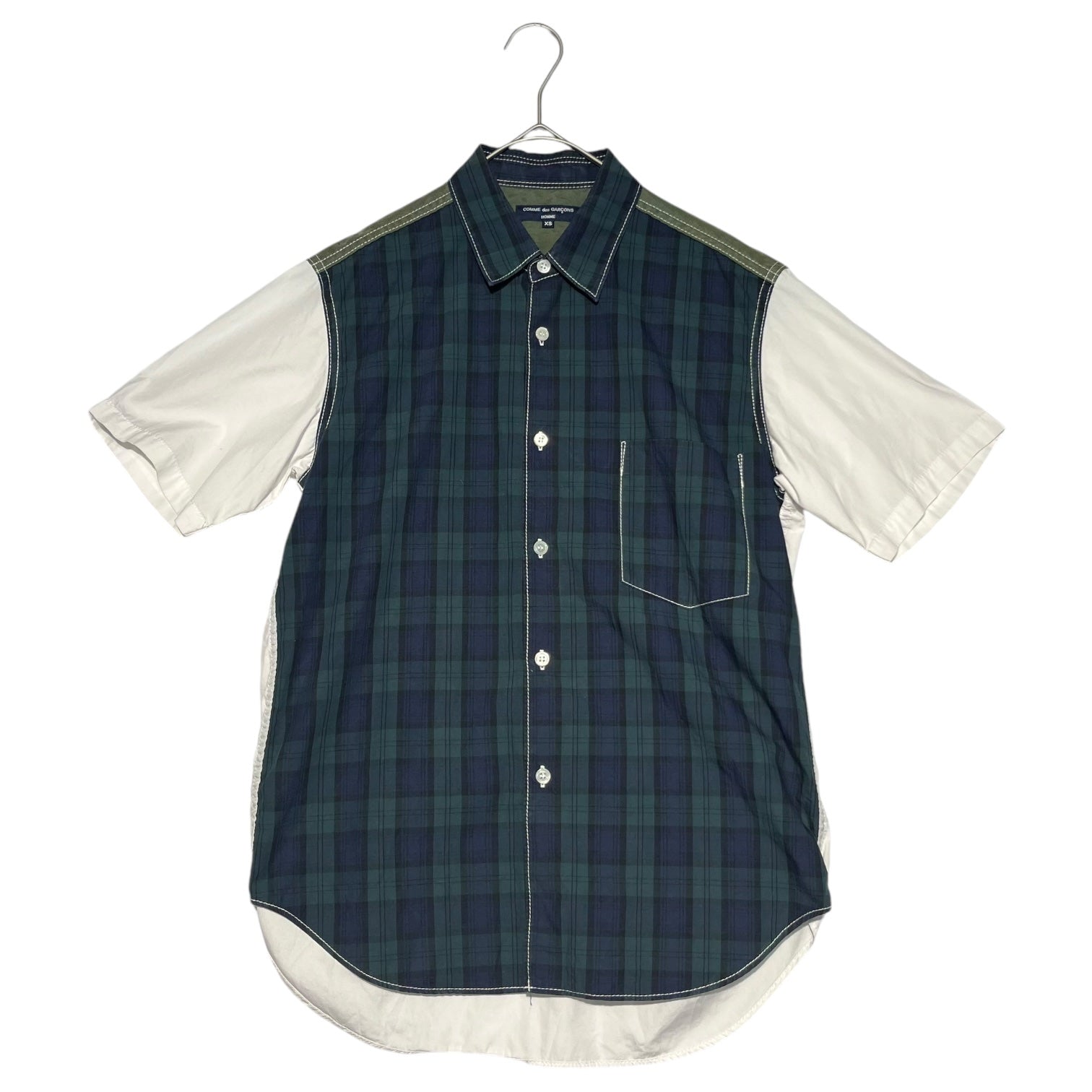 COMME des GARCONS HOMME(コムデギャルソンオム) 10SS Check switching short sleeve shirt チェック切替 半袖 シャツ HE-B033 XS ネイビー×ホワイト AD2009