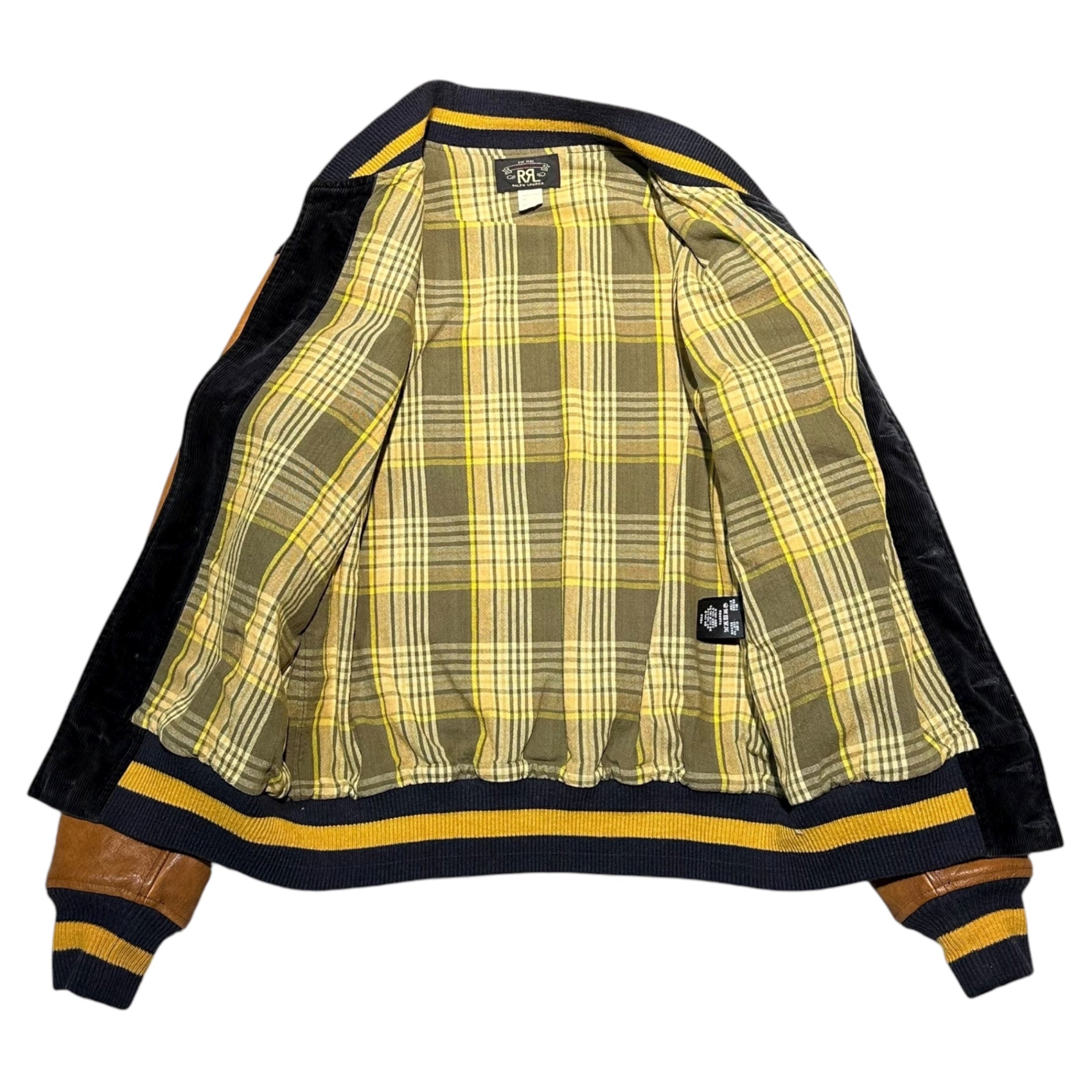 RRL(ダブルアールエル) WAKEFIELD VARSITY JACKET ウェイク フィールド ヴァーシティー ジャケット スタジャン コーデュロイ 41381 M ダークネイビー×ブラウン BONNNEVILLE SALTFLATSシリーズ Bonneville Navy/Tan 2015年モデル