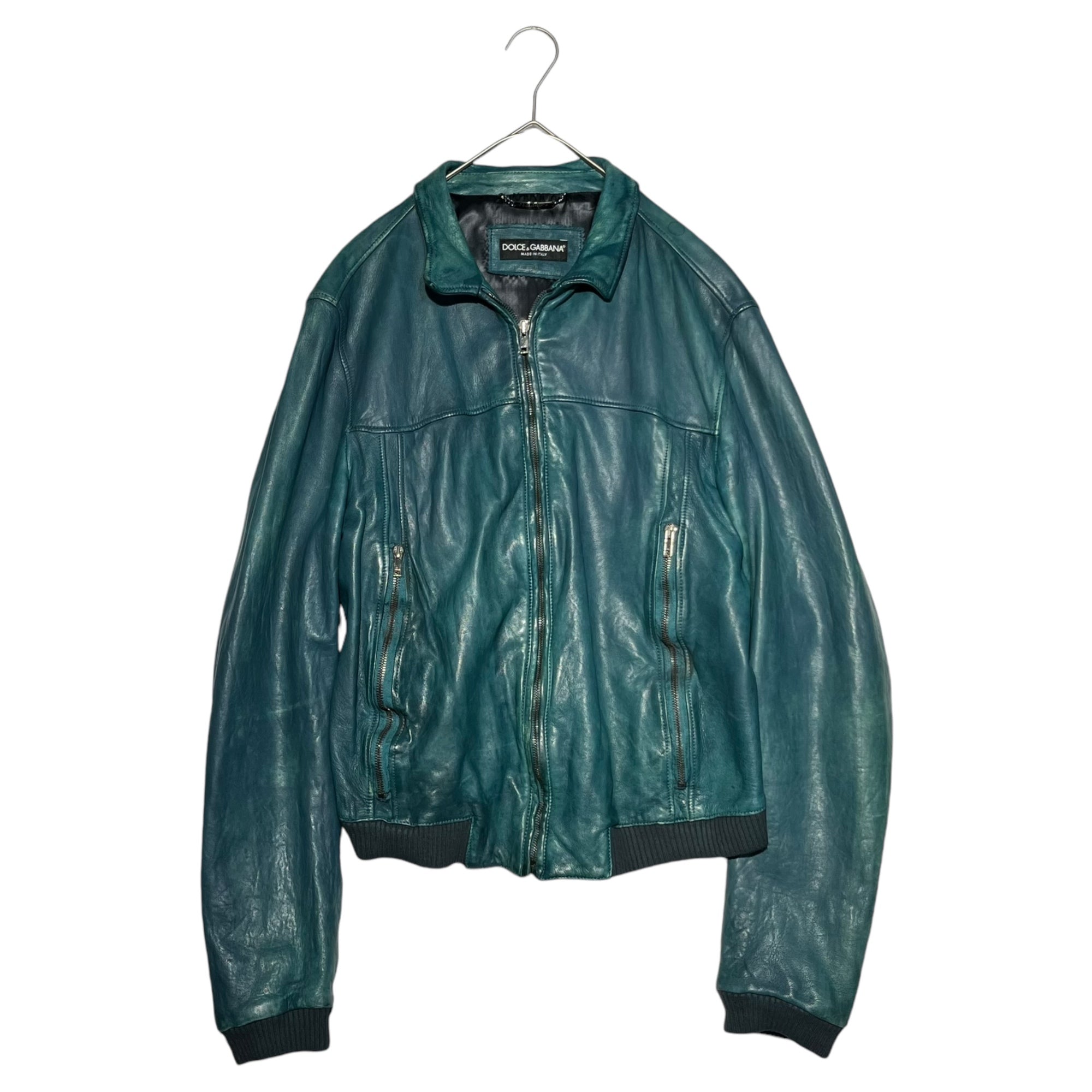 DOLCE&GABBANA(ドルチェ&ガッバーナドルガバ) Blue dyed lamb leather jacket ブルー 染め ラム レザー ジャケット 50(XL程度) ブルー