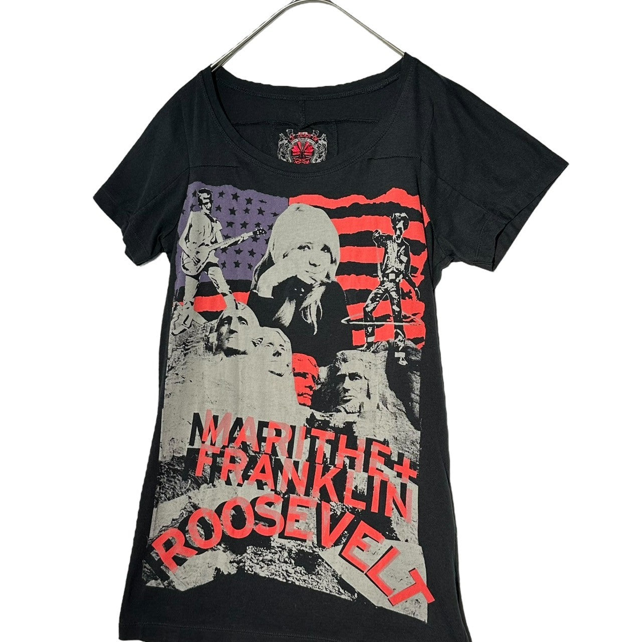 MARITHE FRANCOIS GIRBAUD(マリテフランソワジルボー) 00's Rock Mt. Rushmore Graphic Print T-Shirt ロック ラシュモア山 グラフィック プリント Tシャツ F7-6047 S ブラック Y2K バンド ギミック ピチT