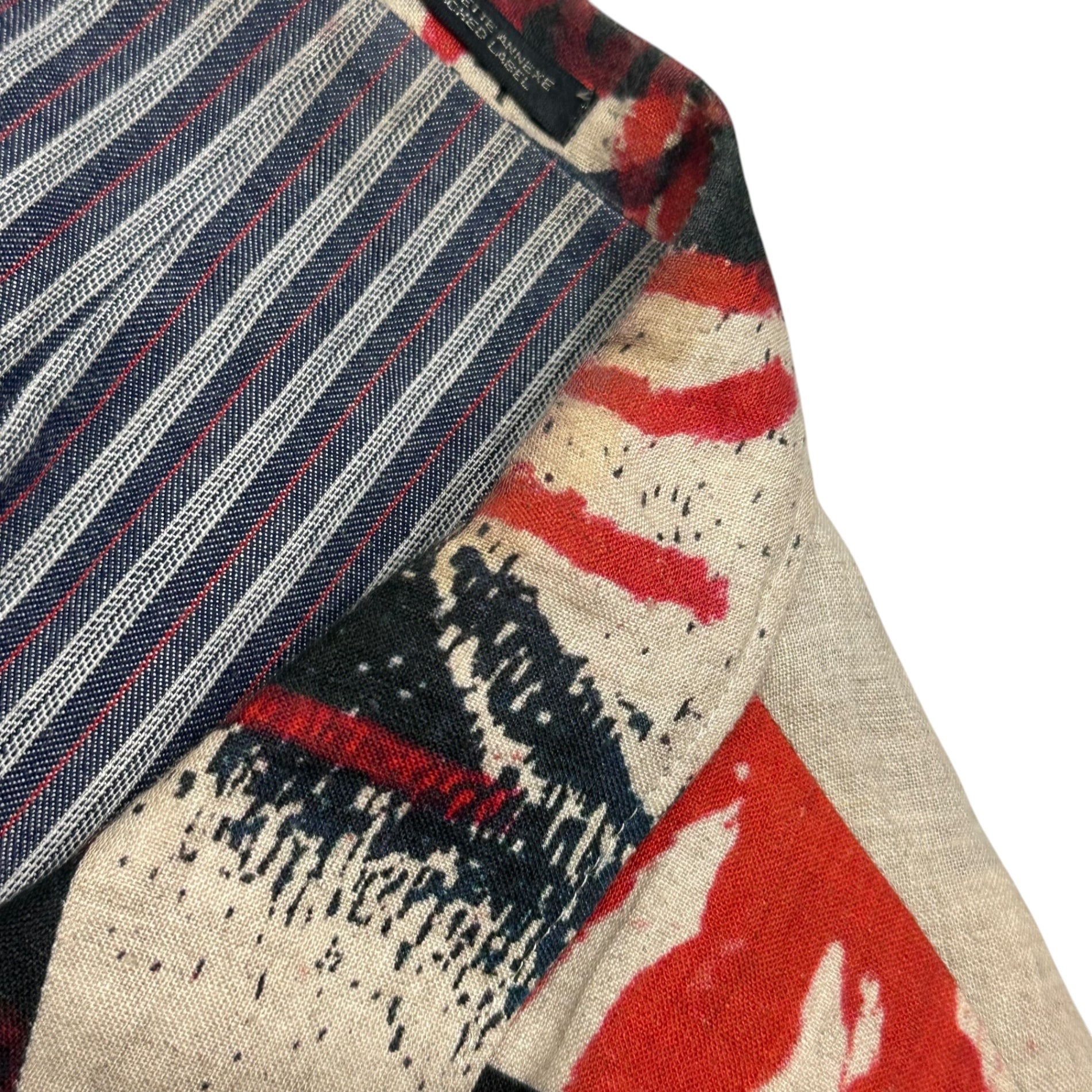 YOHJI YAMAMOTO POUR HOMME(ヨウジヤマモトプールオム) 2018SS Collage Print 3B Linen Jacket コラージュ プリント 3ボタン リネン ジャケット HW-J50-321 2(M程度) レッド×ネイビー×ベージュ 2018春夏コレクション LOOK21