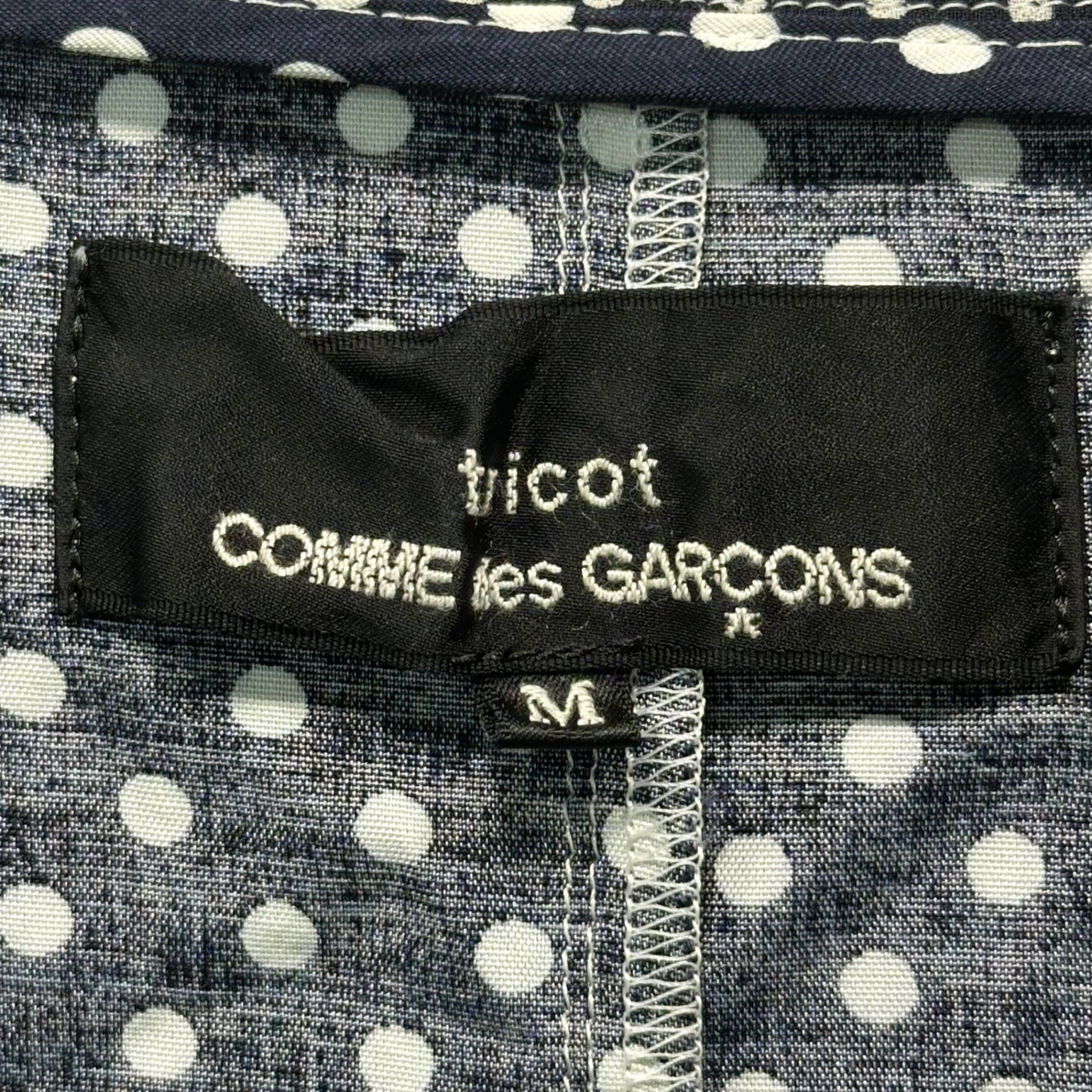 tricot COMME des GARCONS(トリココムデギャルソン) 11SS Rayon Cupro Blend Dot Pattern Large Button Blouse レーヨン キュプラ 切替 ドット デカボタン ブラウス TG-J005 M ネイビー×ホワイト AD2010