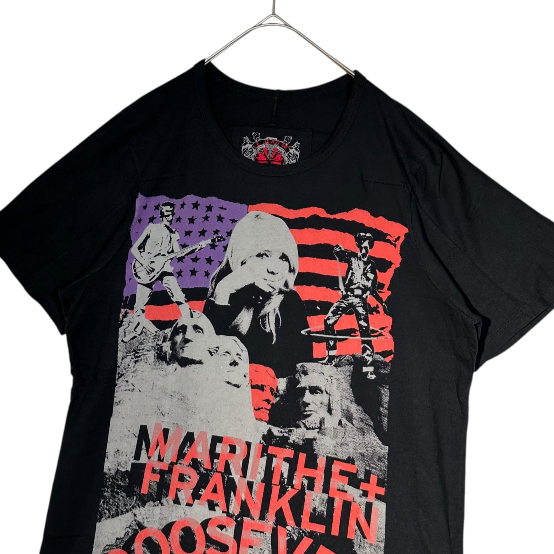 MARITHE FRANCOIS GIRBAUD(マリテフランソワジルボー) 00's Rock Mt. Rushmore Graphic Print T-Shirt ロック ラシュモア山 グラフィック プリント Tシャツ M7-6057 L ブラック Y2K バンド ギミック