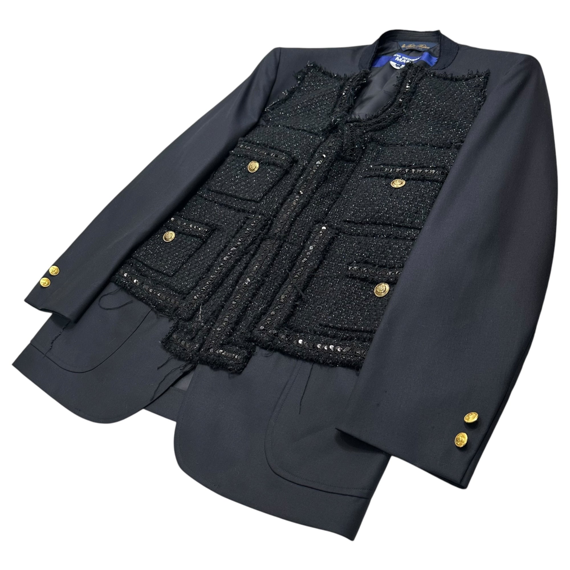 JUNYA WATANABE MAN×BROOKS BROTHERS(ジュンヤワタナベマン×ブルックスブラザーズ) 2024SS Redesigned Tweed Navy Blazer 再構築 ツイード 紺 ブレザー WM-J022 M ネイビー AD2023 紺ブレ ノーカラー ジャケット