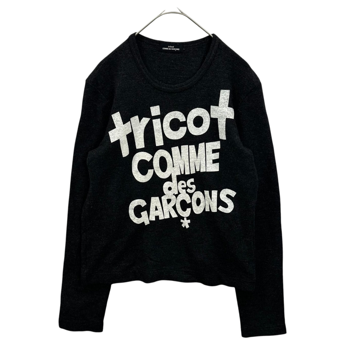 tricot COMME des GARCONS(トリココムデギャルソン) 2002AW Paint Logo Crewneck Knit ペンキロゴ クルーネック ニット TH-T048 FREE チャコールグレー×ホワイト AD2002 00s アーカイブ