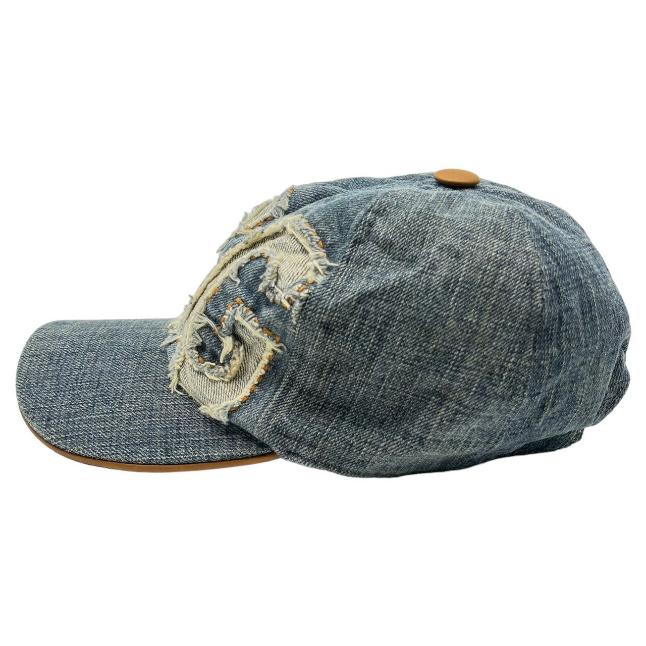 D&G DOLCE&GABBANA(ディーアンドジードルチェ&ガッバーナ) 00's Logo crushed denim cap ロゴ デニム キャップ 帽子 インディゴ Y2K レザー パイピング