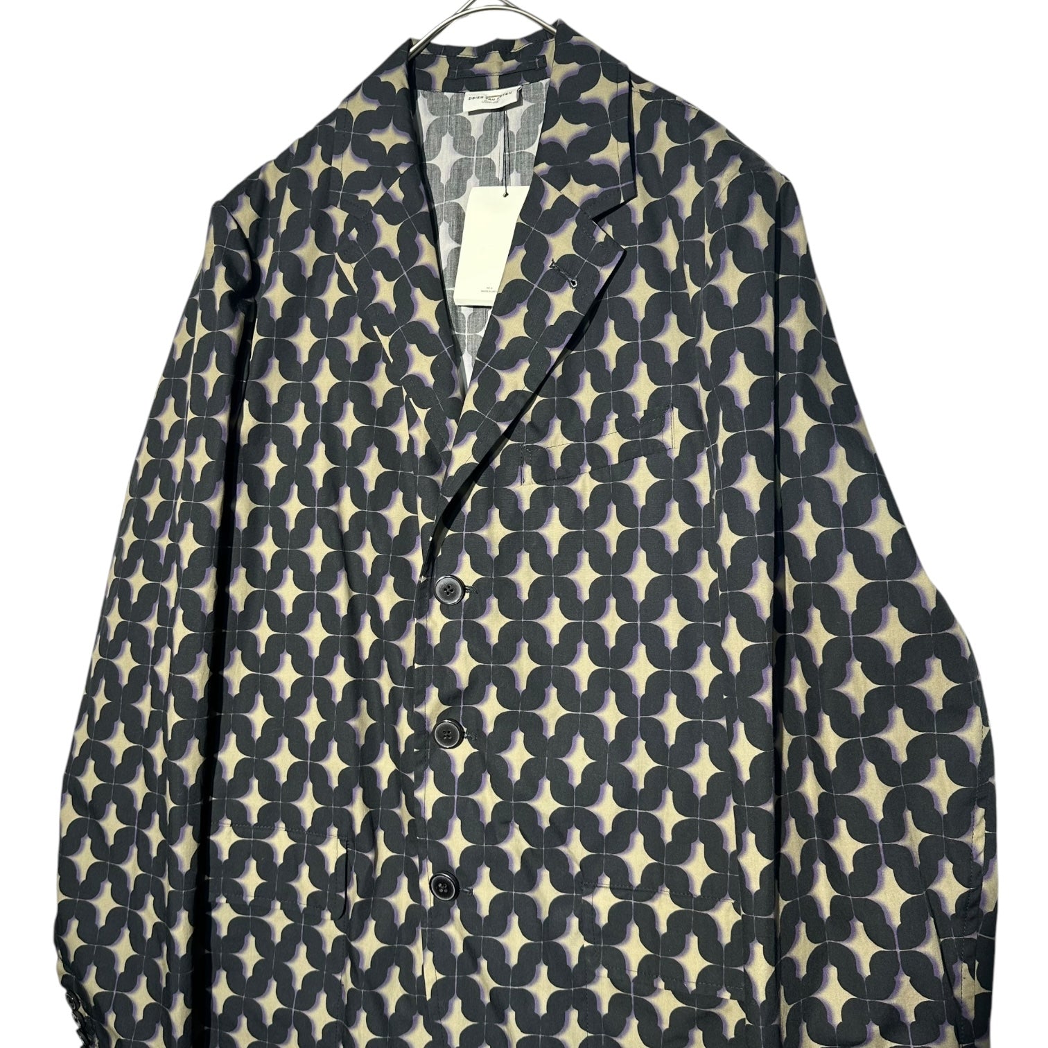 DRIES VAN NOTEN(ドリスヴァンノッテン) 24SS Graphic Tile Print Casual Tailored Jacket 24SS グラフィック タイル プリント カジュアル テーラード ジャケット 241-020419-8138-508 46(S) ブラック×グレー×パープル 紙タグ付属 国内代理店タグ無(セレクトショップ購入品)