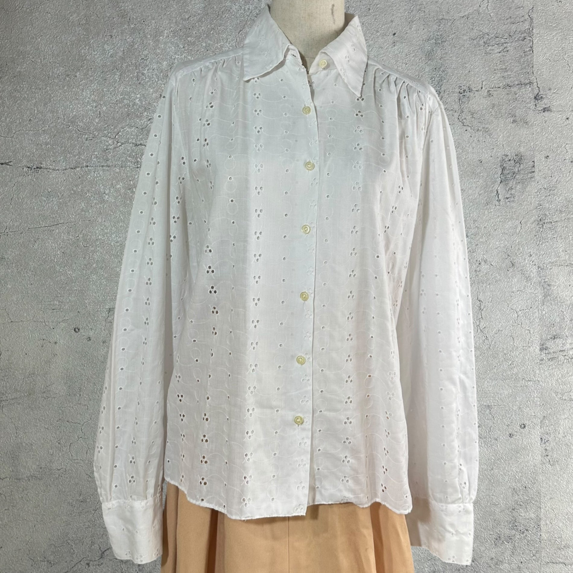 Euro Vintage(ヨーロッパヴィンテージ) Continuer_70's~ scalloped lace cotton blouse/スカラップレースコットンブラウス 表記なし(Lサイズ程度) ホワイト