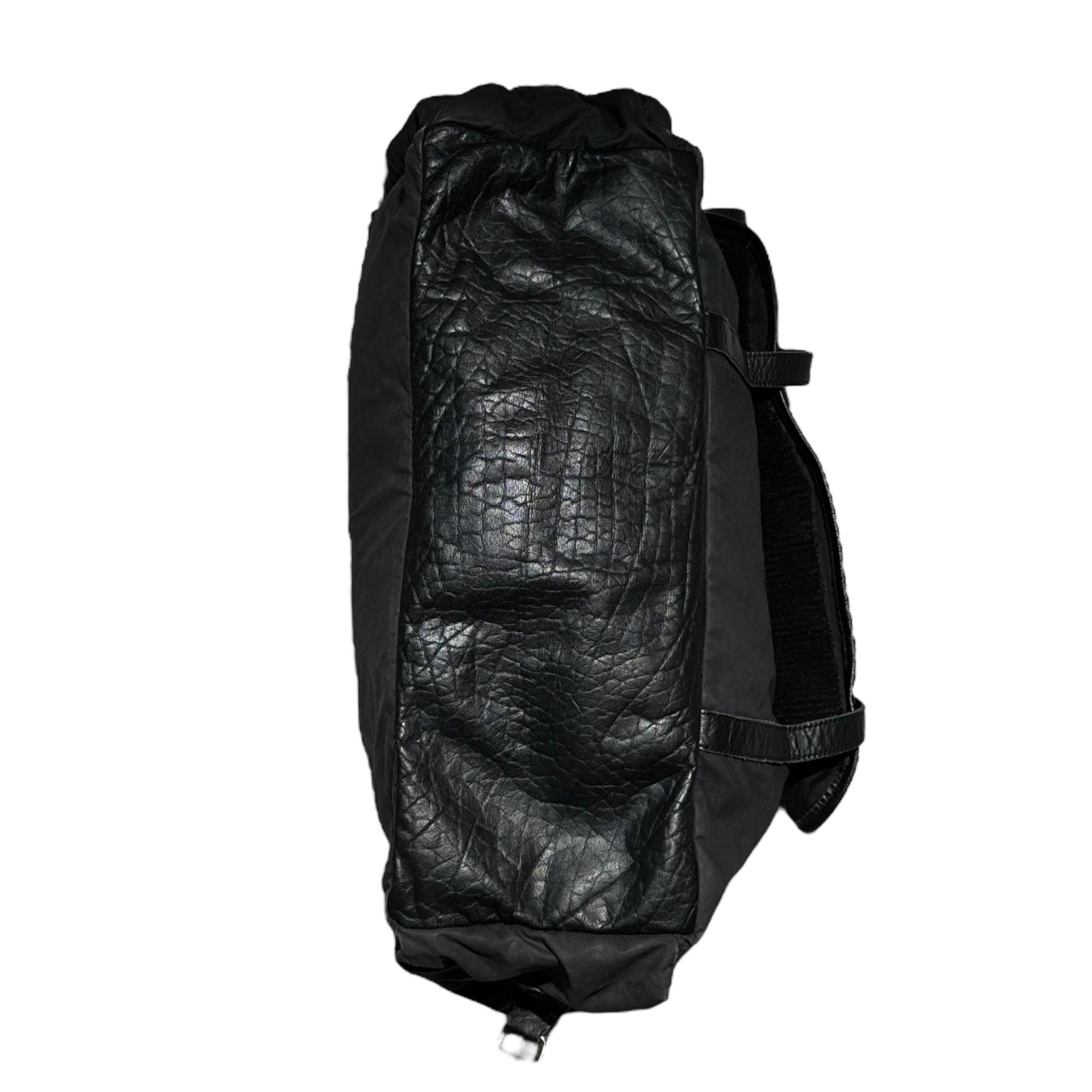 STIFF(スティッフ) Leather-Trimmed Big Messenger Bag レザー 切替  ビッグ メッセンジャー バッグ ブラック