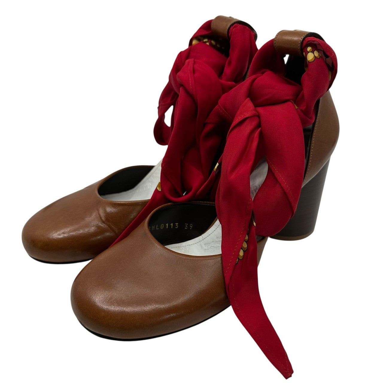 MAISON MARGIELA(メゾンマルジェラ) Scarf Band Heel Pumps スカーフ バンド ヒール パンプス 58WL0113 39(25.5cm程度) ブラウン×レッド