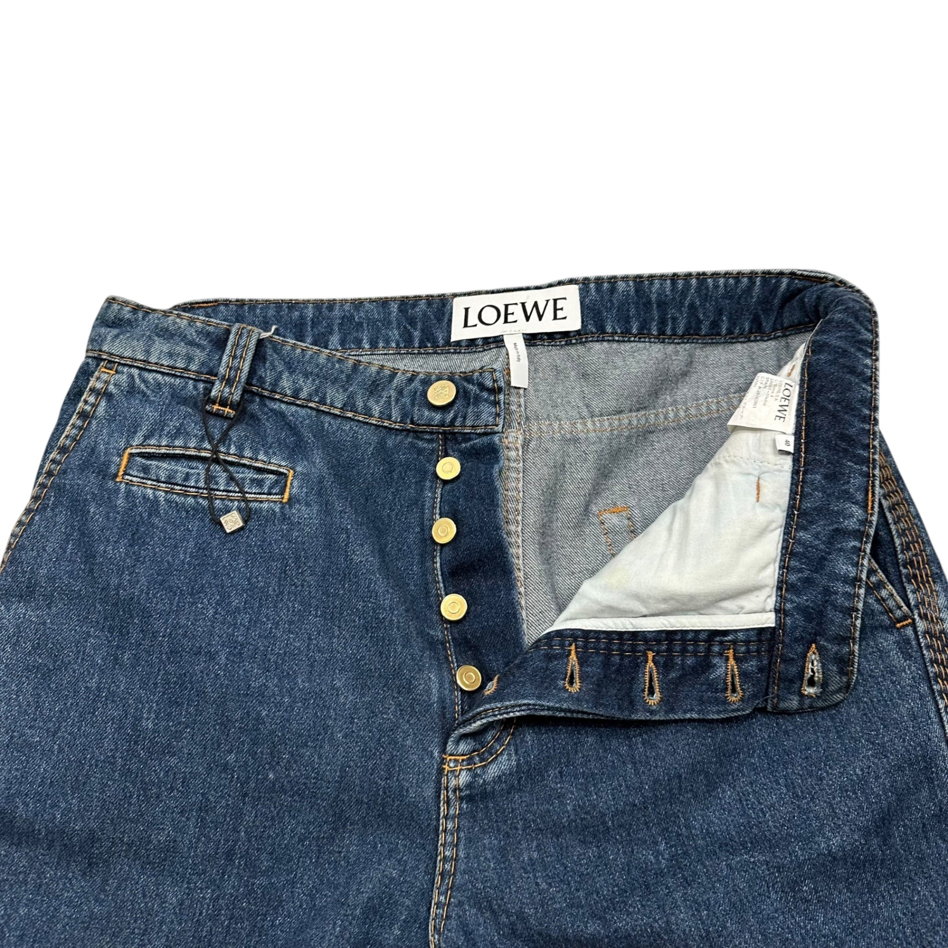 LOEWE(ロエベ) Fisherman Cotton Denim Straight Pants フィッシャーマン コットン デニム ストレート パンツ 28003861 40 インディゴ×ホワイト