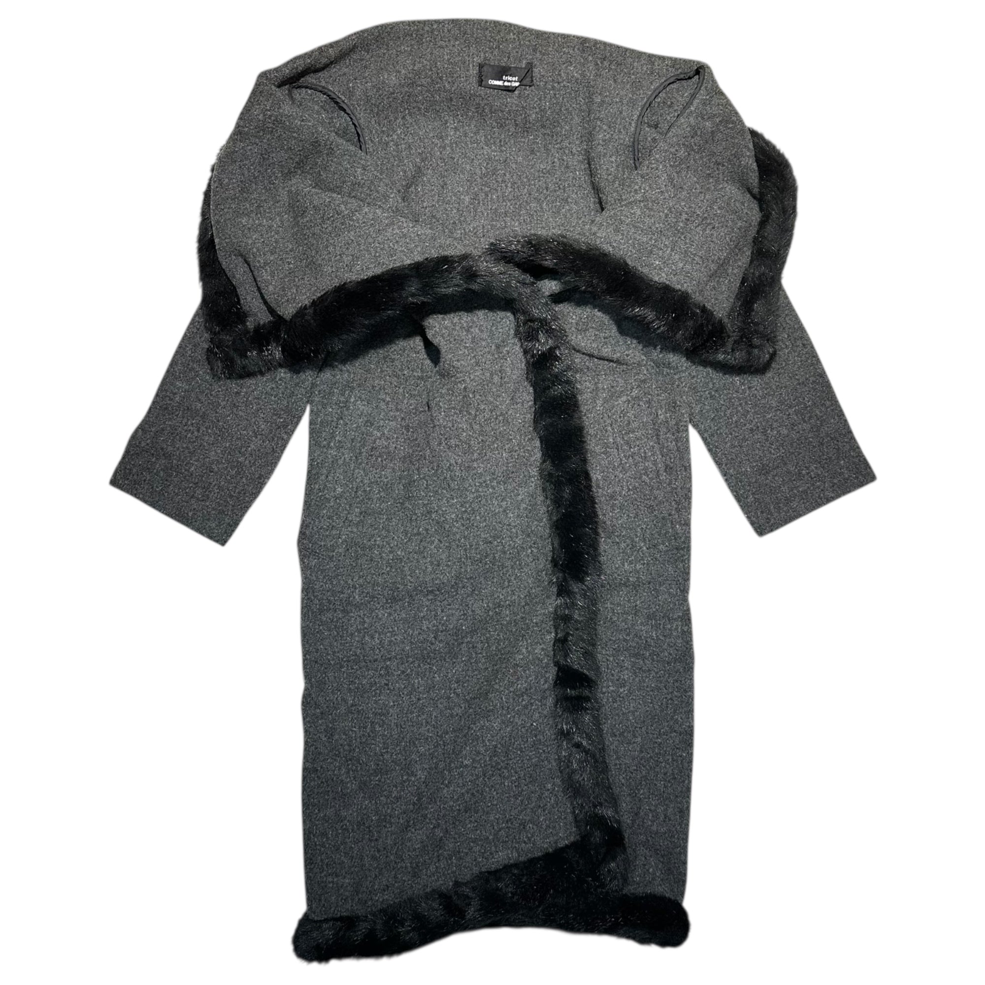 tricot COMME des GARCONS(トリココムデギャルソン) 99AW Vintage Eco-Fur Decorative Wool Long Gown Coat ヴィンテージ エコファー 装飾 ウール地 ロング ガウン コート 羽織 TC-070040 FREE グレー×ブラック AD1999