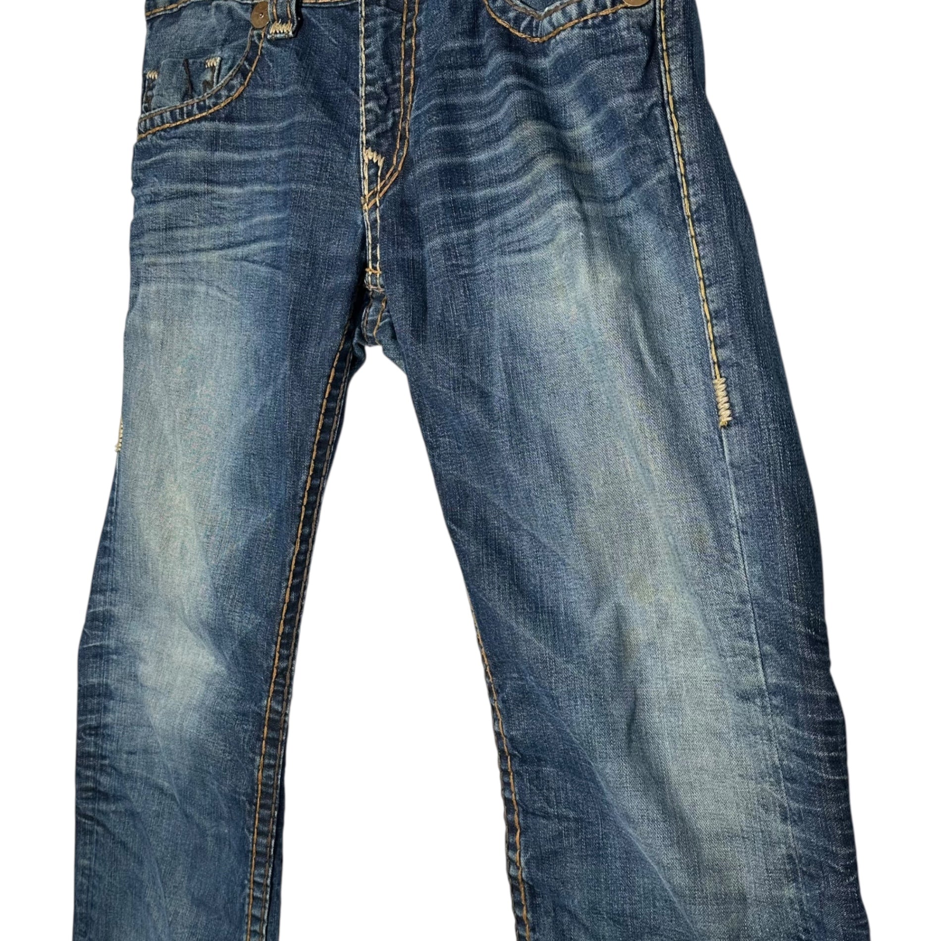 TRUE RELIGION(トゥルーレリジョン) 00's Vintage Straight Denim Pants ヴィンテージ加工 ストレート デニム パンツ 34 インディゴ Y2K