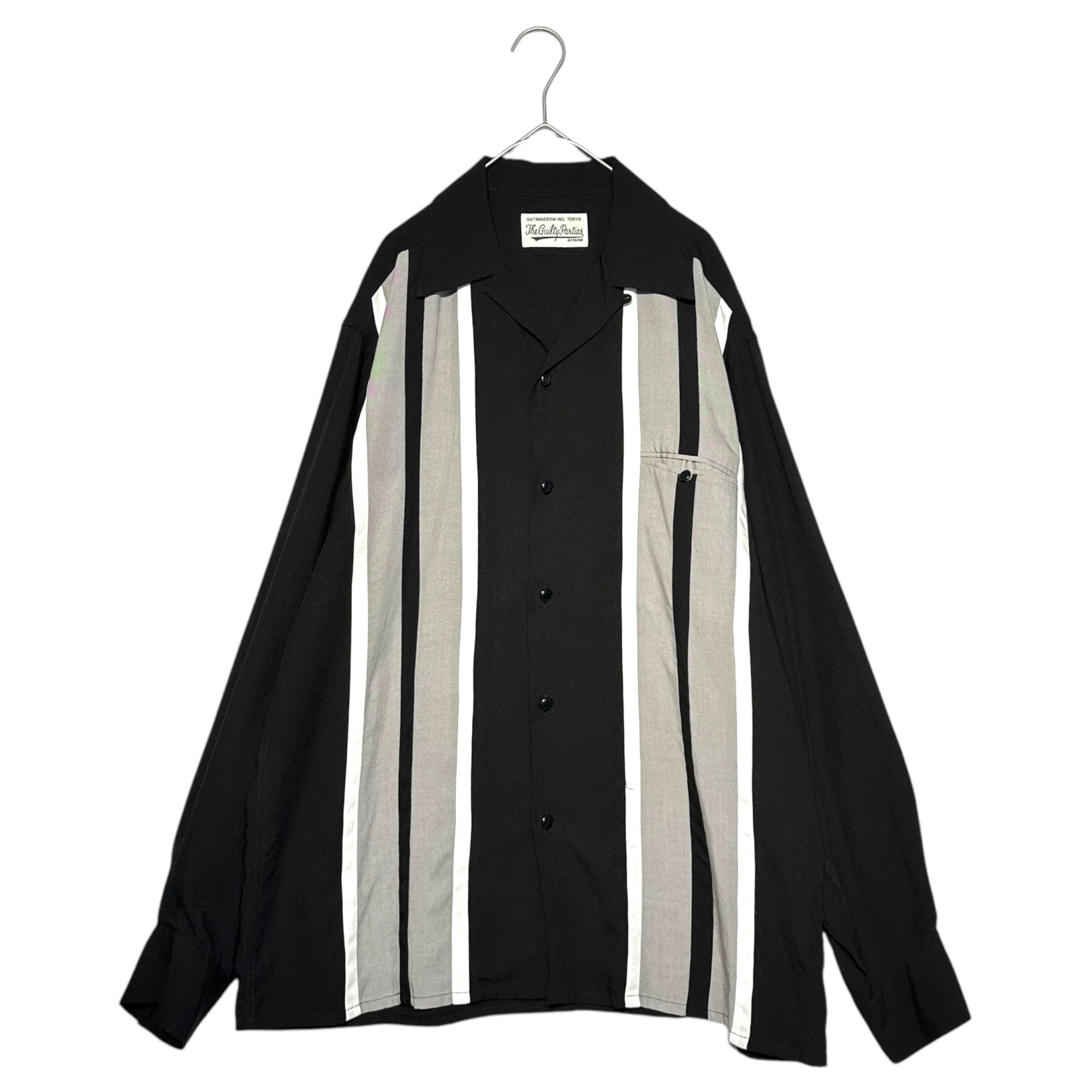 WACKO MARIA(ワコマリア) 23AW SWITCHING OPEN COLLAR SHIRT 切替 オープン カラー 長袖 シャツ 23FW-WMS-OC08 M ブラック×グレー 開襟 50s 23FW