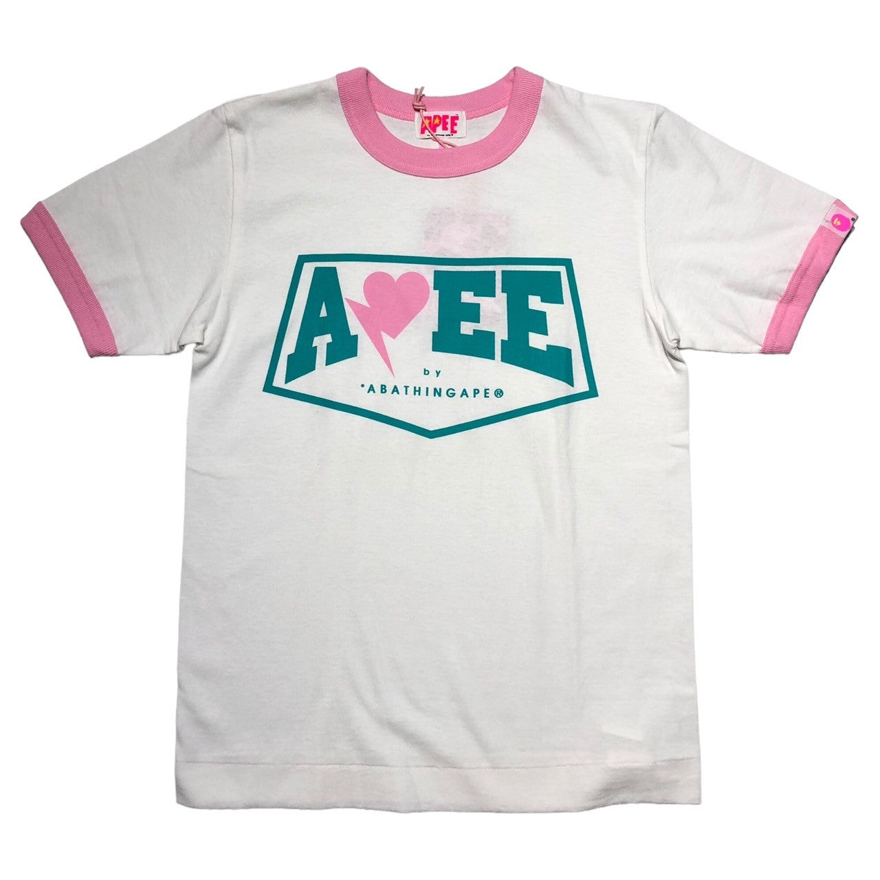 APEE(エイピー) 00's  logo ringer T-shirt ロゴ リンガー Tシャツ SHORT(Sサイズ程度) ホワイト×グリーン×ピンク by A BATHNG APE ア ベイシング エイプ Y2K