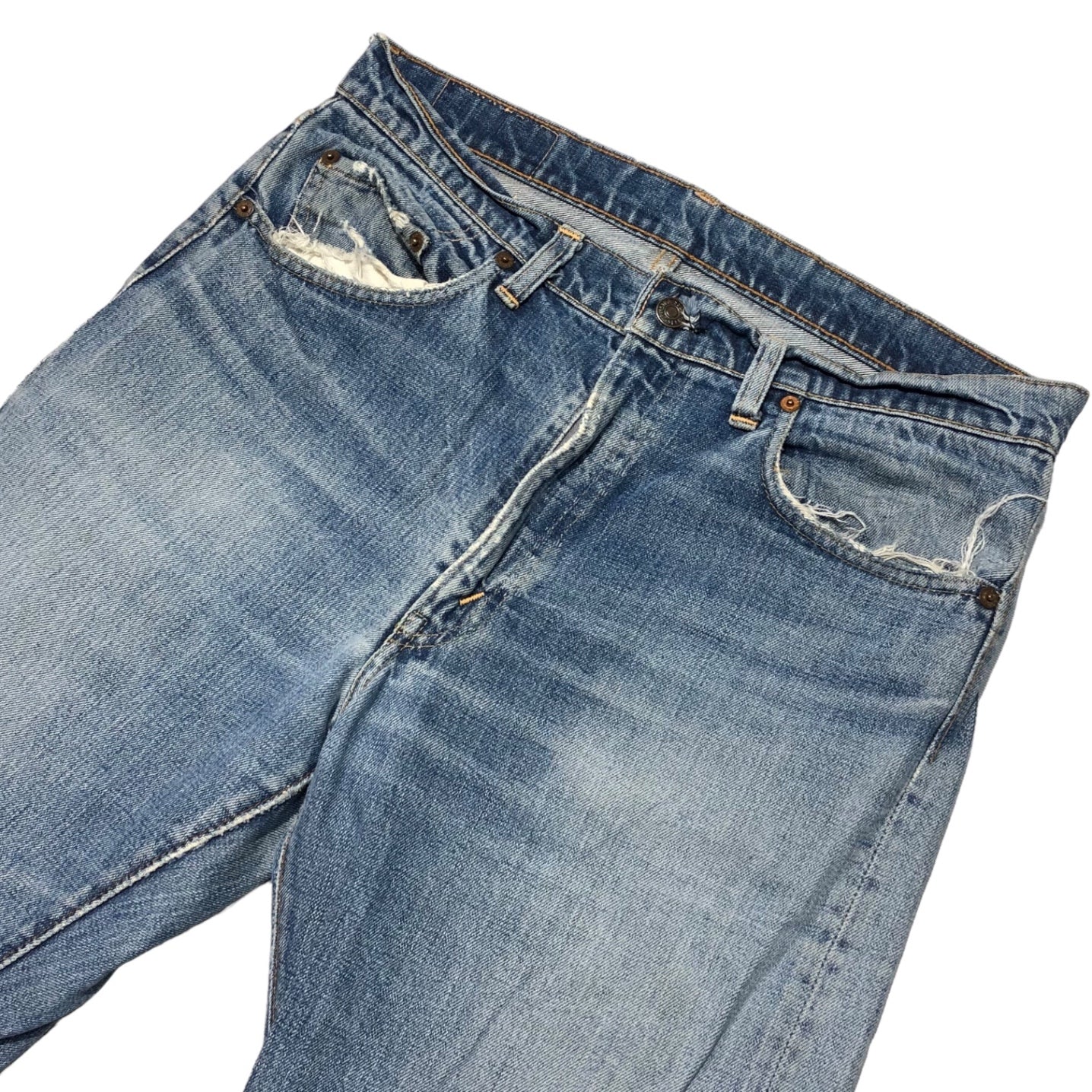 Levi's(リーバイス) 70’s 66前期 505 straight denim pants ストレート デニム パンツ 実寸84cm(W33程度) ライトインディゴ 裏ボタン5 42TALON スモールe 70年代 ヴィンテージ