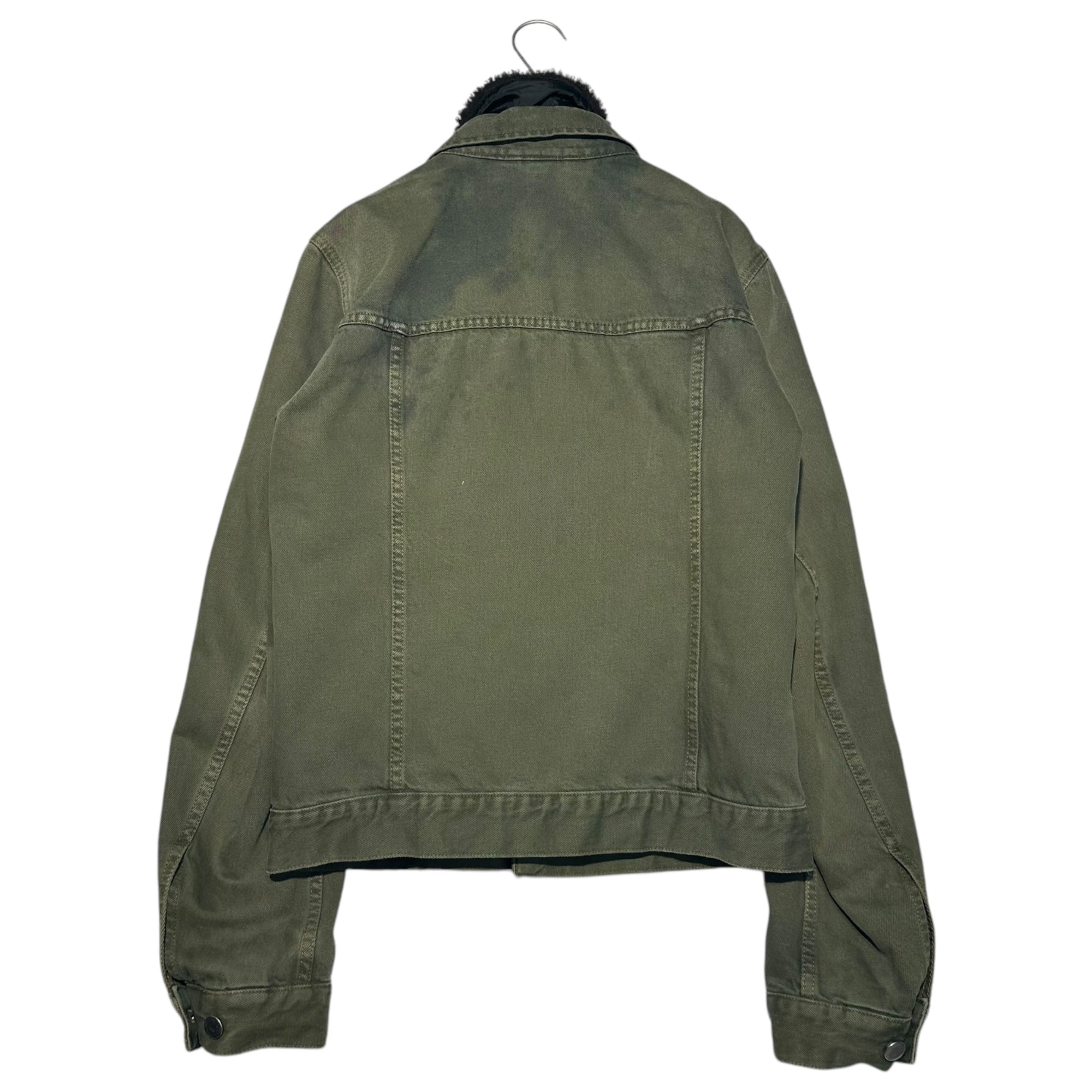 PRADA(プラダ) 00's Leather line shearling boa trucker jacket レザー ライン ムートン ボア トラッカー ジャケット 46(SM程度) カーキ アーカイブ デニム ロゴ ライナー着脱可 SPORT