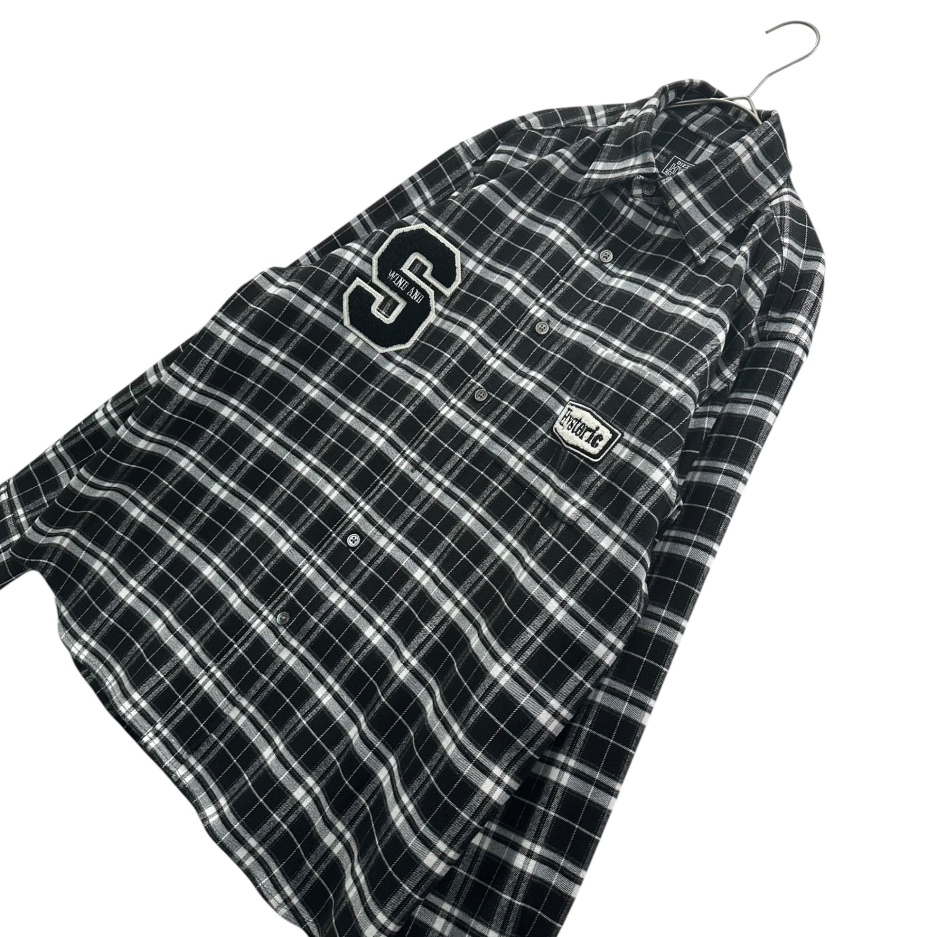WIND AND SEA×HYSTERIC GLAMOUR (ウィンダンシー×ヒステリックグラマー) 2021AW White checkered long-sleeved shirt ホワイト チェック ロングスリーブ シャツ HDS-C-HYS-23-AP-Q1-09 M ブラック×ホワイト