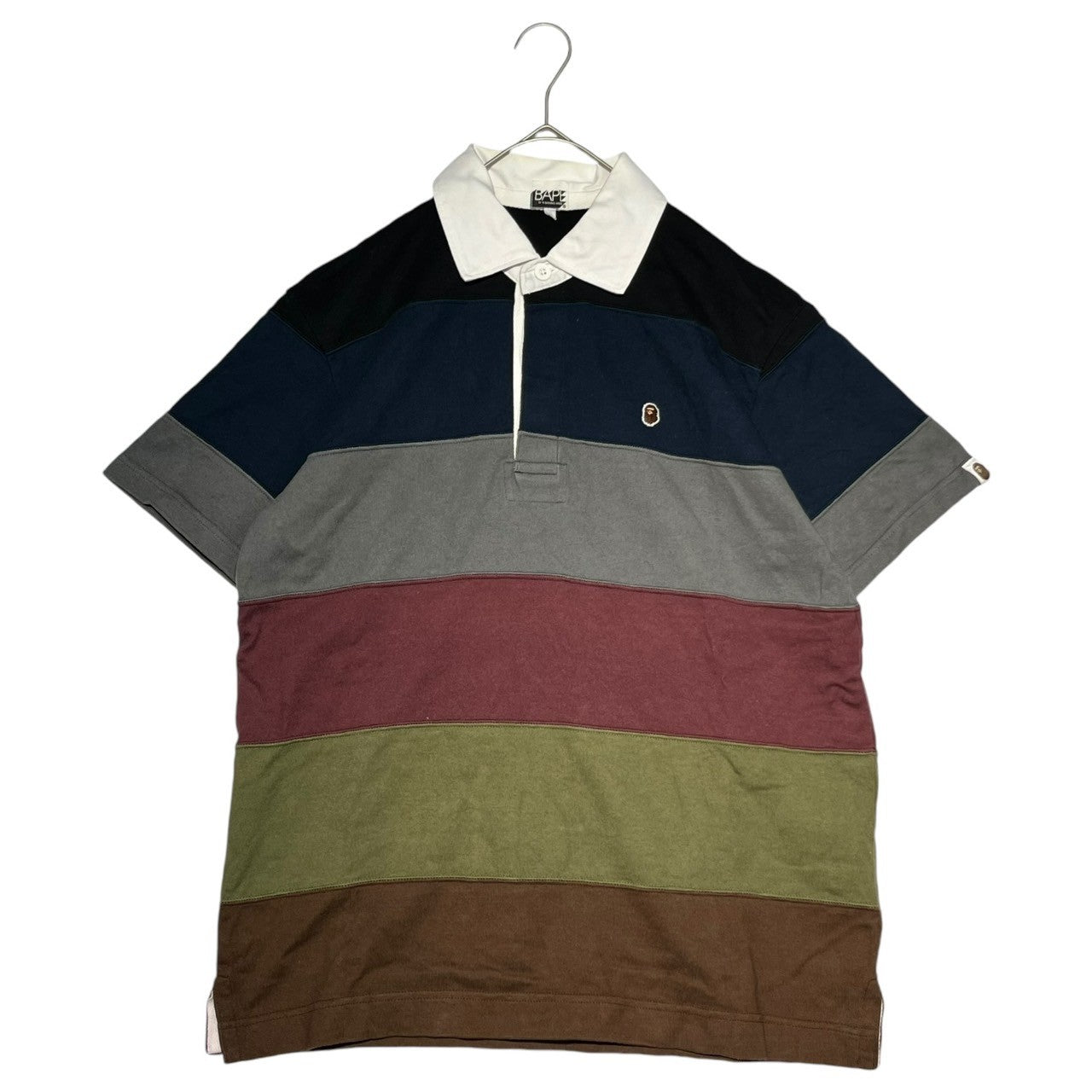 BAPE BY A BATHING APE(ベイプ バイ アベイシングエイプ) 00's  Multi-color switching one-point logo polo shirt マルチカラー 切替 ワンポイントロゴ ポロシャツ L マルチカラー ボーダー