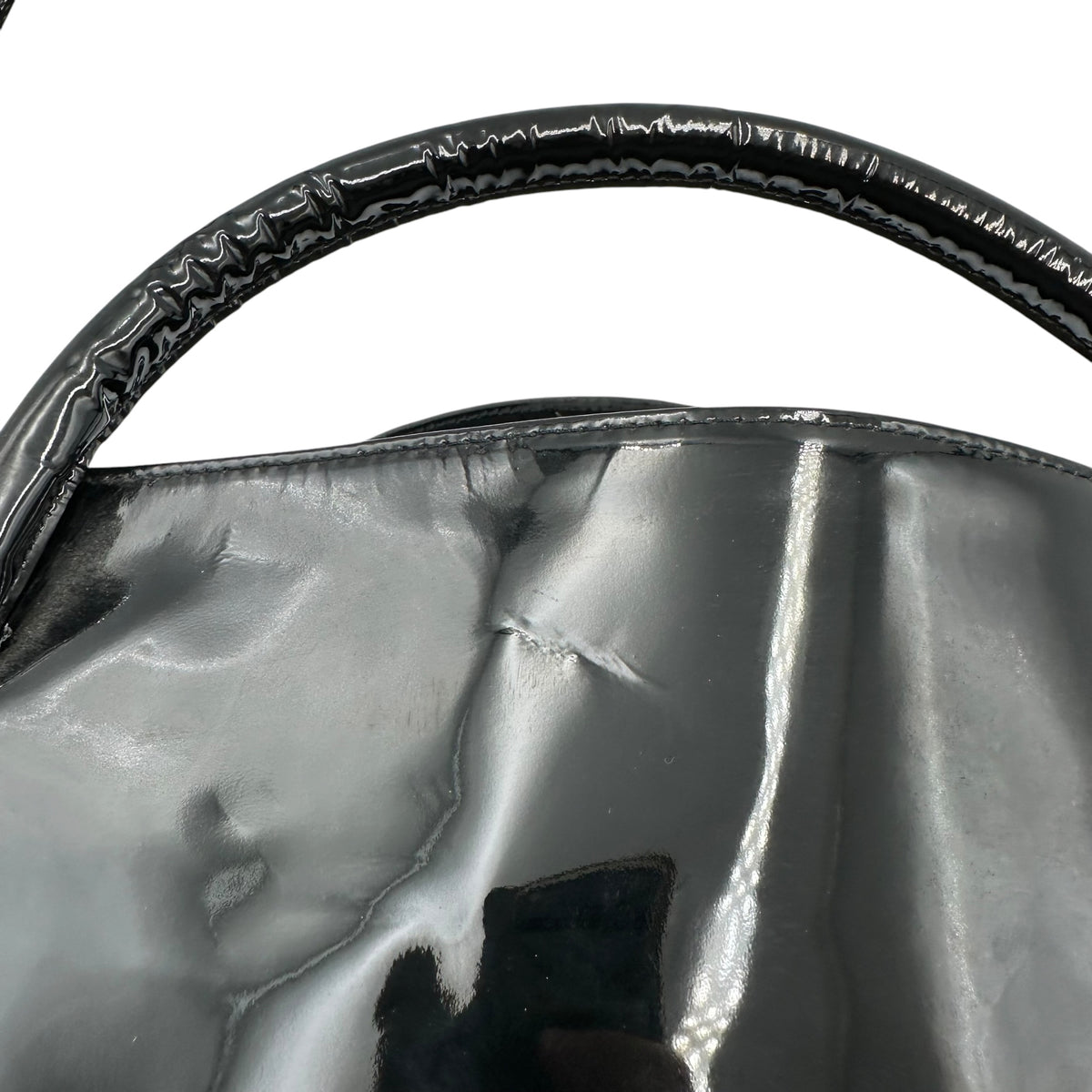 COMME des GARCONS(コムデギャルソン) Mesh-Paneled Patent Handbag メッシュ 切替 パテント ハンドバッグ FREE ブラック