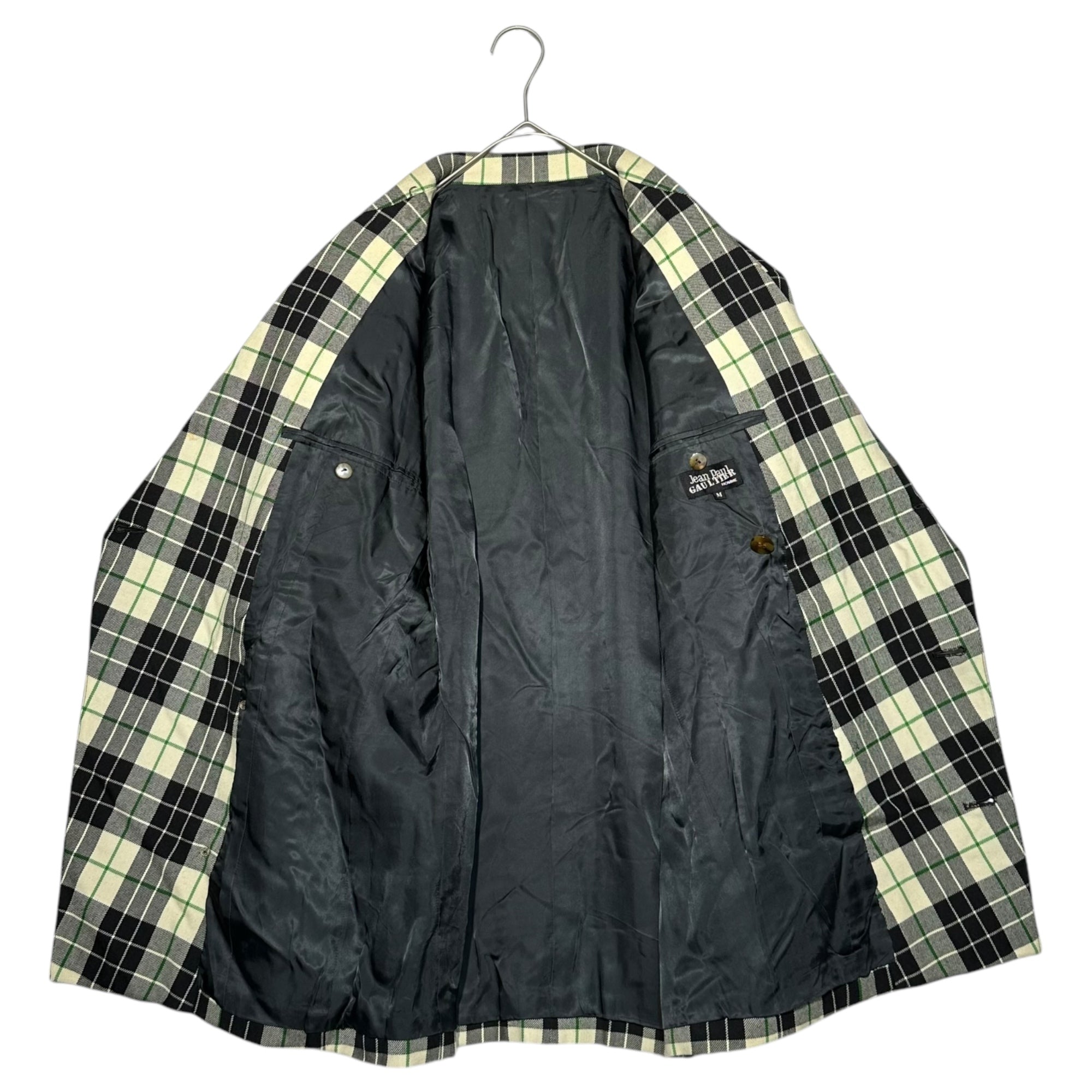 Jean Paul GAULTIER HOMME(ジャンポールゴルチエオム) 80's Archive Oversized Double Tailored Check Jacket 80年代 アーカイブ オーバーサイズ ダブル テーラード チェック ジャケット M アイボリー×ブラック×グリーン