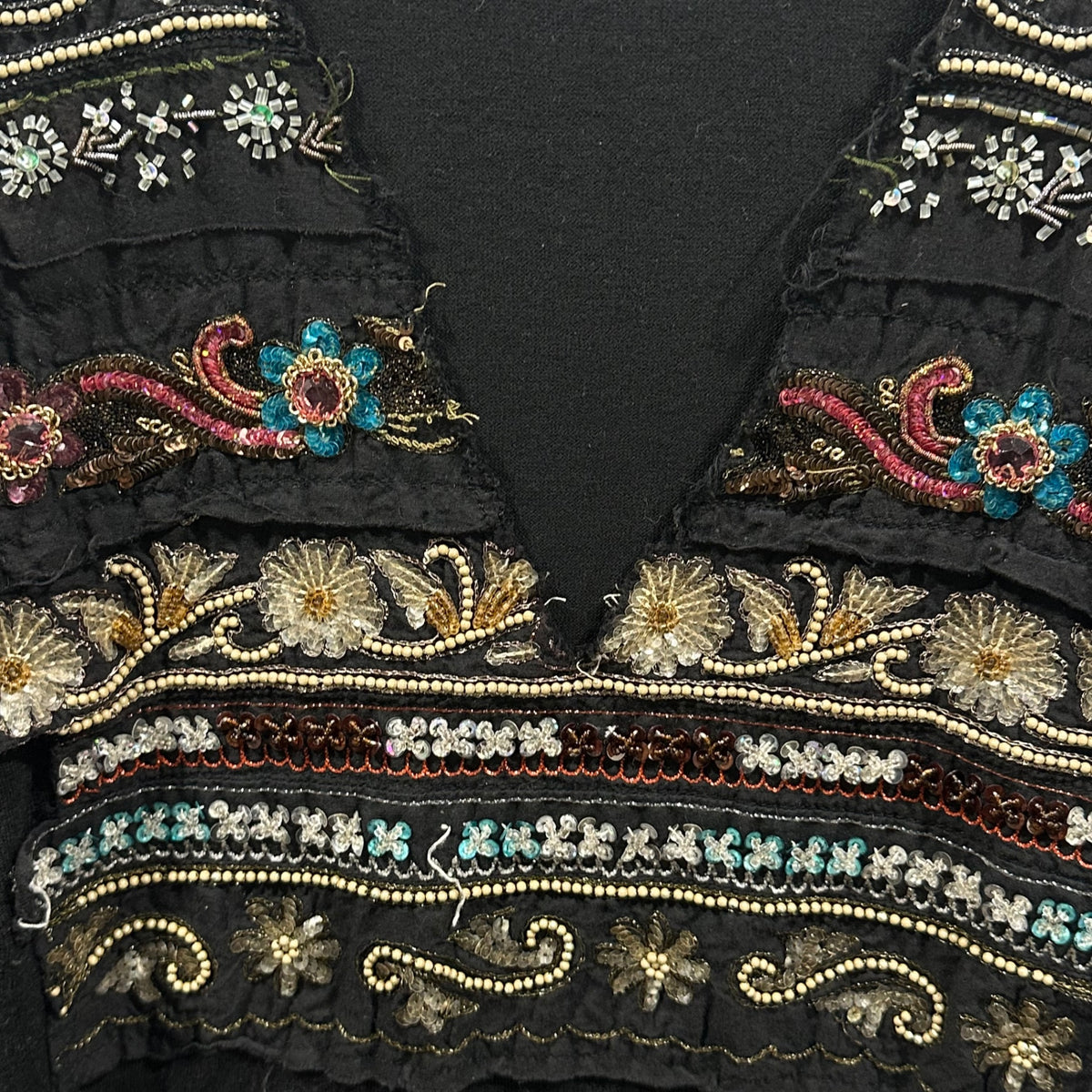 JUNYA WATANABE COMME des GARCONS(ジュンヤワタナベコムデギャルソン) 2005SS L/S Garment-Dyed Cut-and-Sewn with Sequins and Beads 製品染め スパンコール ビーズ 装飾 長袖 カットソー JO-N010 FREE ブラック AD2004 00s アーカイブ