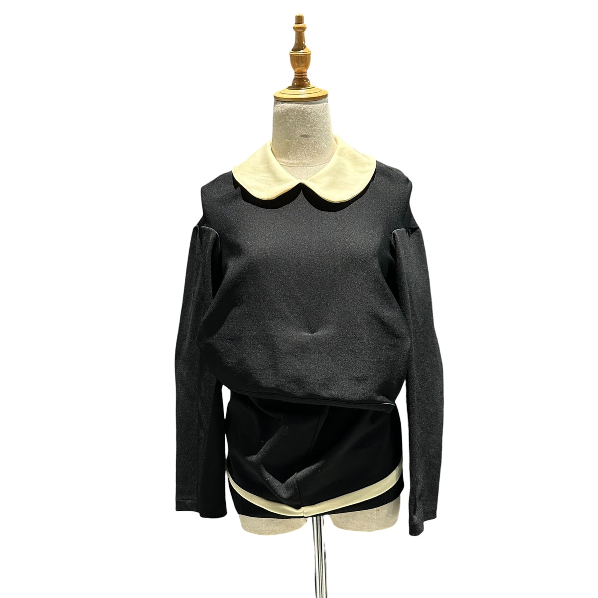 COMME des GARCONS(コムデギャルソン) 1990's Round-Collar Asymmetrical Nylon-Poly Cut-And-Sewn 丸襟 変形 ナイロン ポリ カットソー GI-05001S S ブラック×アイボリー AD1990 90s アーカイブ Modern Sweetness コレクションランウェイ着用品