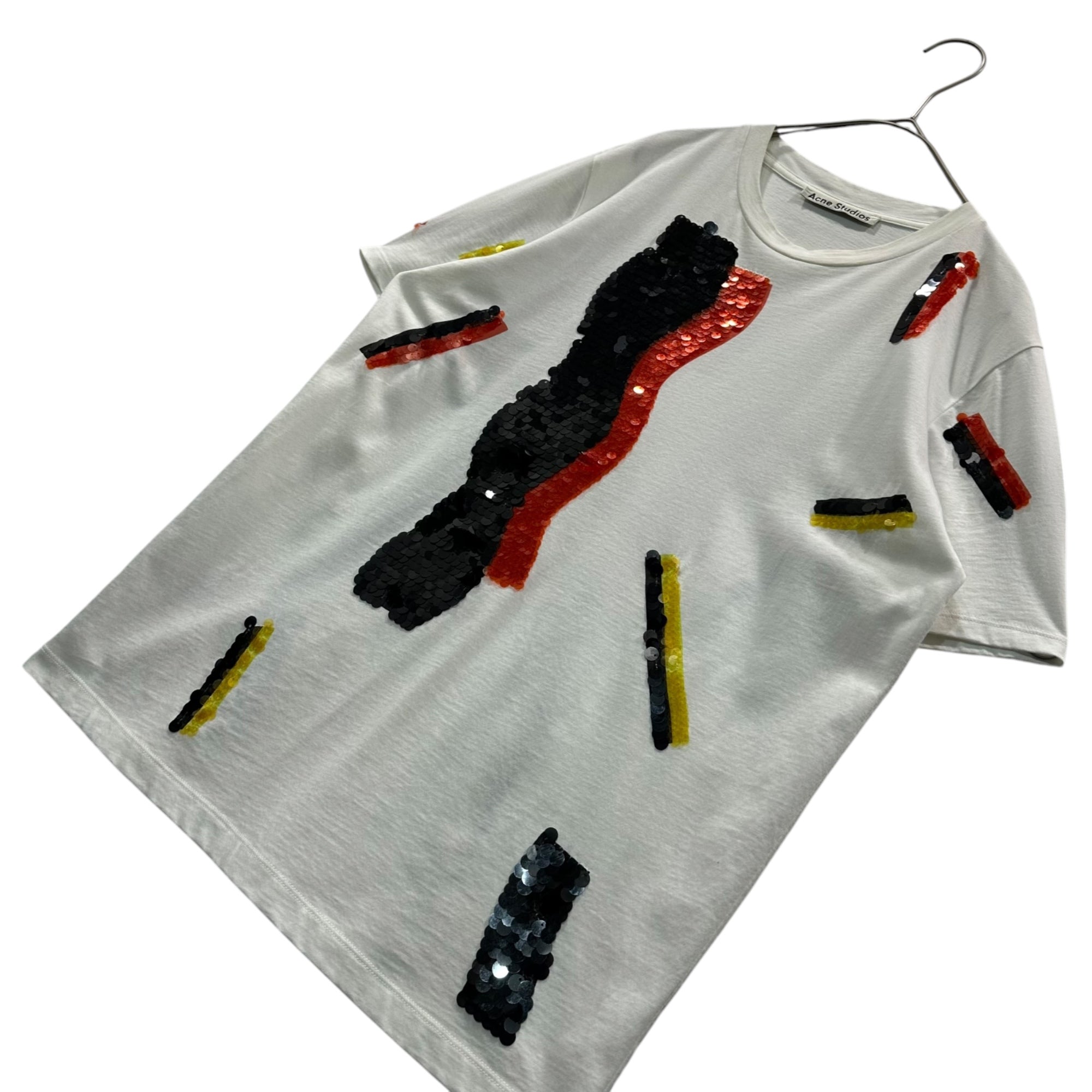 Acne Studios(アクネストゥディオズ) Sequined Decorative T-Shirt スパンコール 装飾 Tシャツ S ホワイト×オレンジ×ブラック