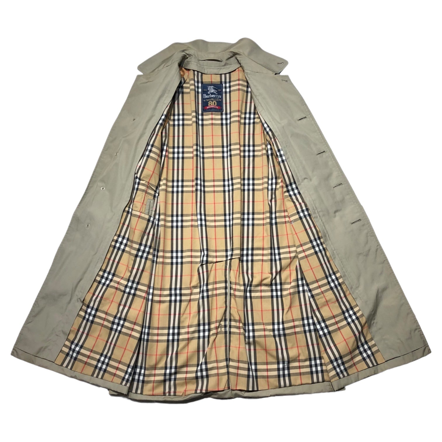 Burberrys(バーバリーズ) 80's ~ 90's 'MARUZEN 80 ANNIVERSARY” Stainless steel collar coat with Nova check liner ノバチェック ライナー付き トレンチコート S5(M程度) ベージュ 80年代～90年代 ヴィンテージ