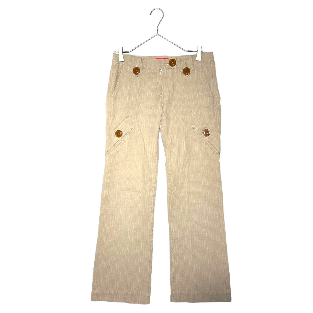 Vivienne Westwood RED LABEL(ヴィヴィアンウエストウッドレッドレーベル) 00's Big Button Striped Semi-Flared Cotton Pants ビッグボタン ストライプ セミフレア コットン パンツ 357-01-78003 2(S程度) ベージュ ここのえタグ後期