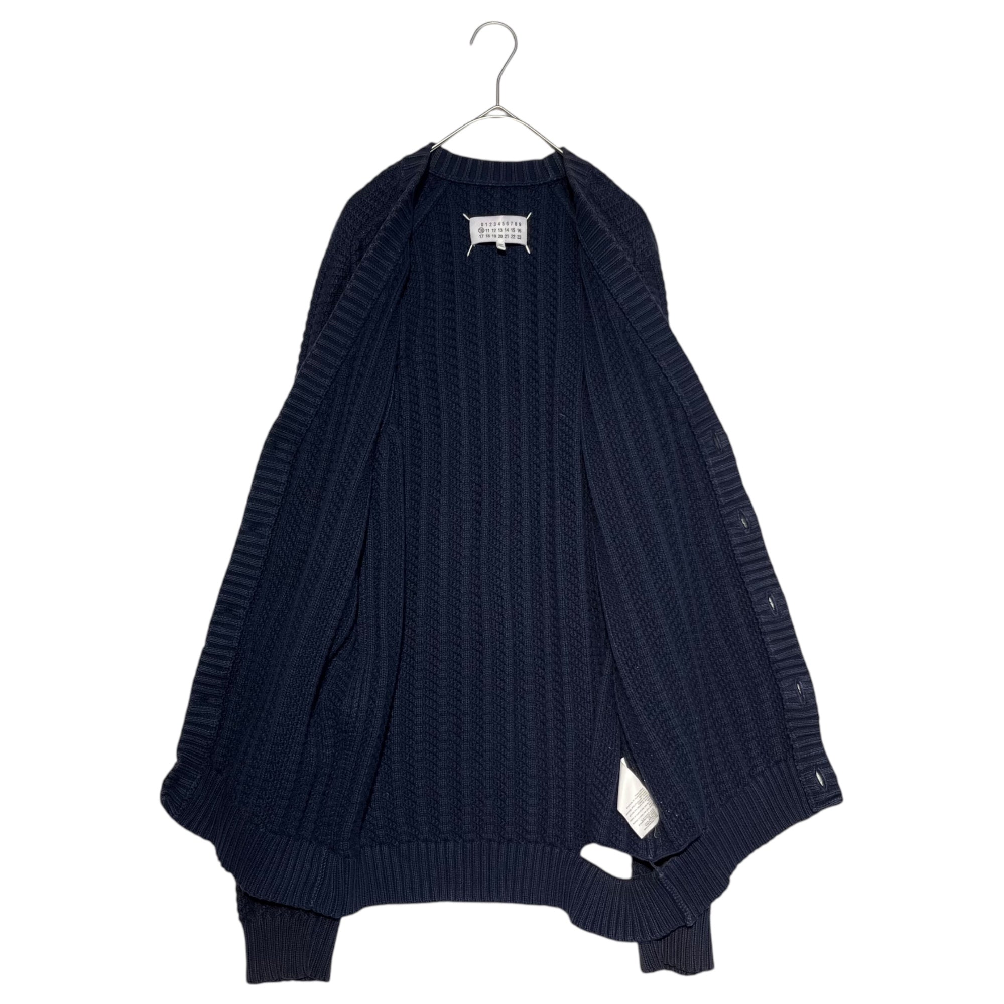 MAISON MARGIELA(メゾンマルジェラ) 15SS Destroy cable cotton knit cardigan デストロイ ケーブル コットン ニット カーディガン S50GP0030 S ネイビー ダメージ加工