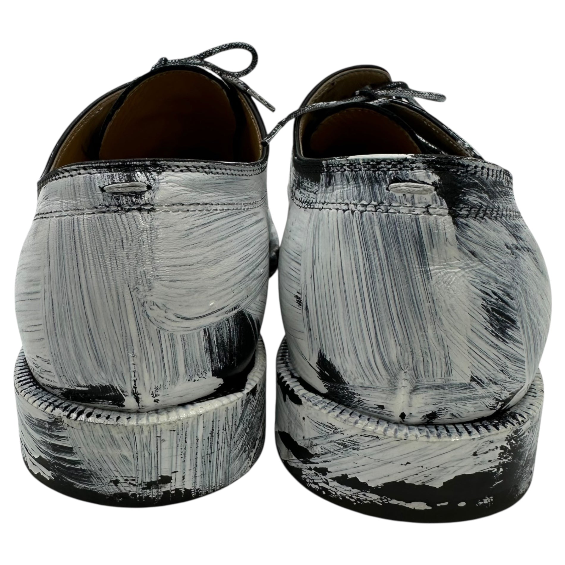 MAISON MARGIELA(メゾンマルジェラ) Bianchetto TABI Lace-up Shoes ペンキ加工 タビ レースアップ レザー シューズ S97WQ0052 39(24.5~25.0cm程度) ホワイト×ブラック カーフスキン 革靴