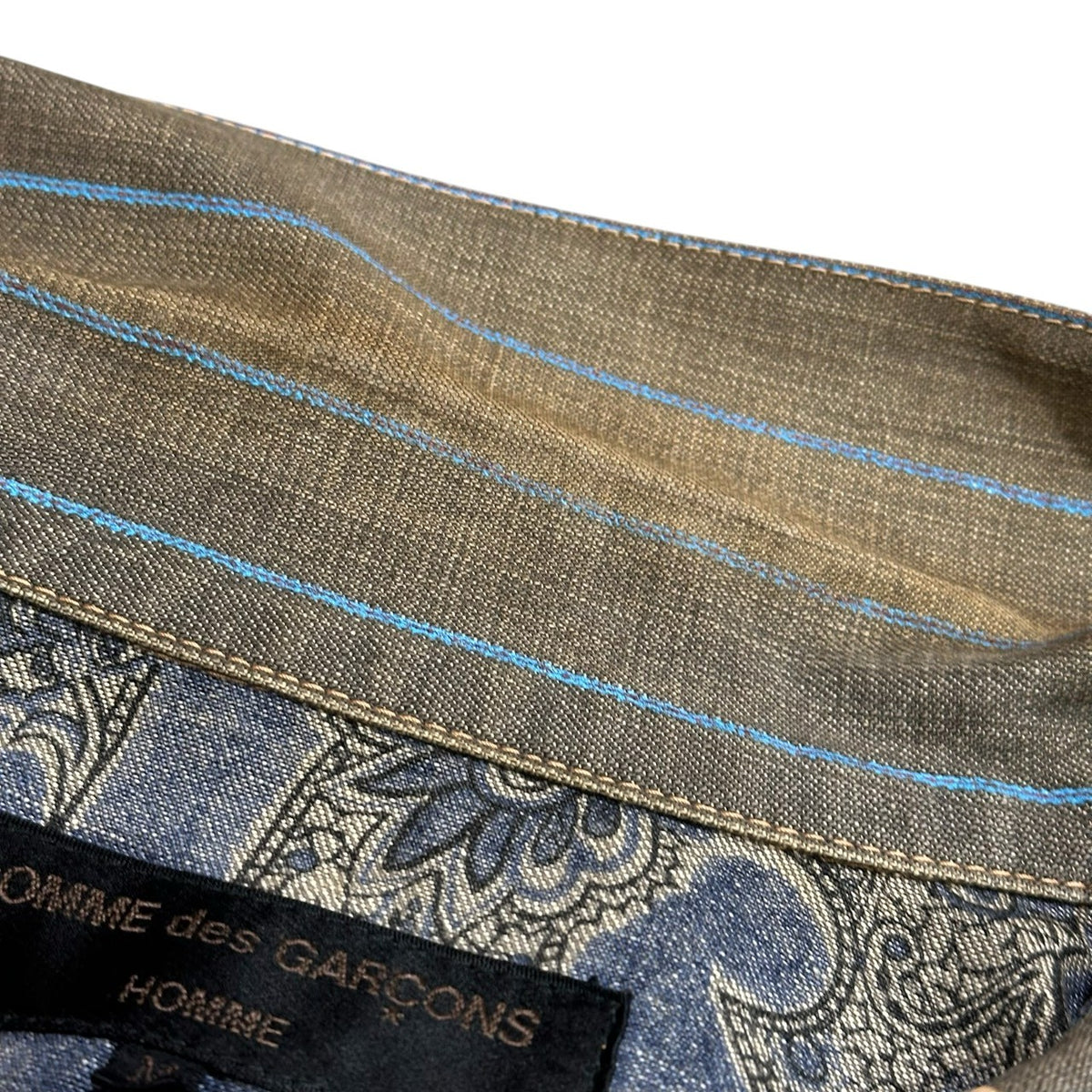 COMME des GARCONS HOMME(コムデギャルソンオム) 2003SS Paisley-Lined Striped Trucker Jacket ペイズリーライニング ストライプ トラッカー ジャケット HJ-J070 M グレー×ブルー 田中オム 00's
