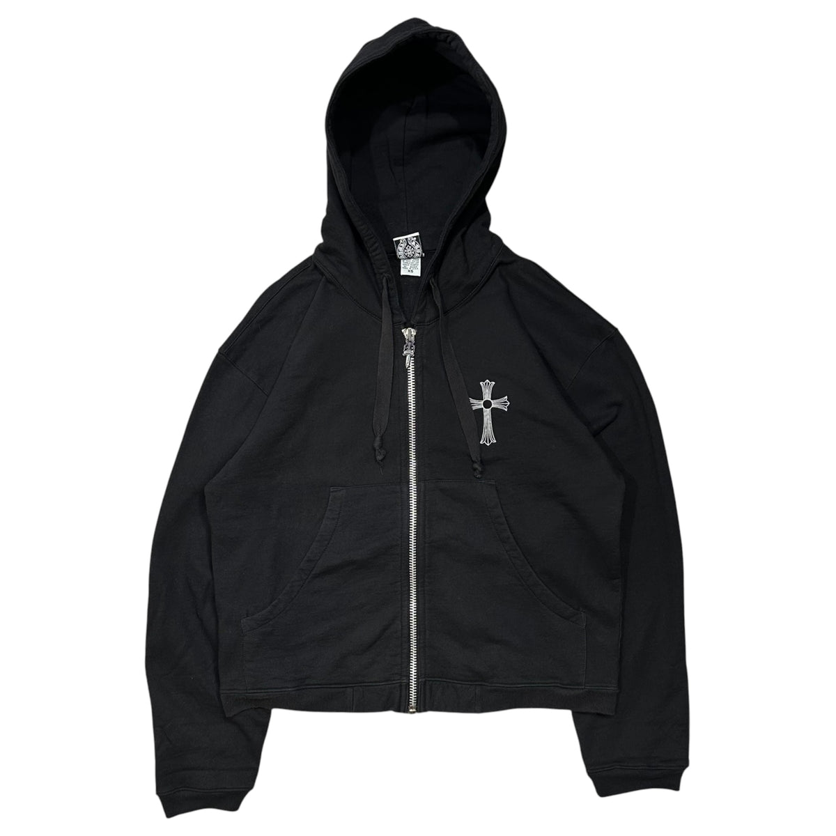 CHROME HEARTS(クロムハーツ) 1990's Dagger-Charm Zip-Front Back-Print Zip Hoodie ダガー チャーム ジップ フロント バック プリント ジップ パーカー XS ブラック×ホワイト 90s アーカイブ 稀少