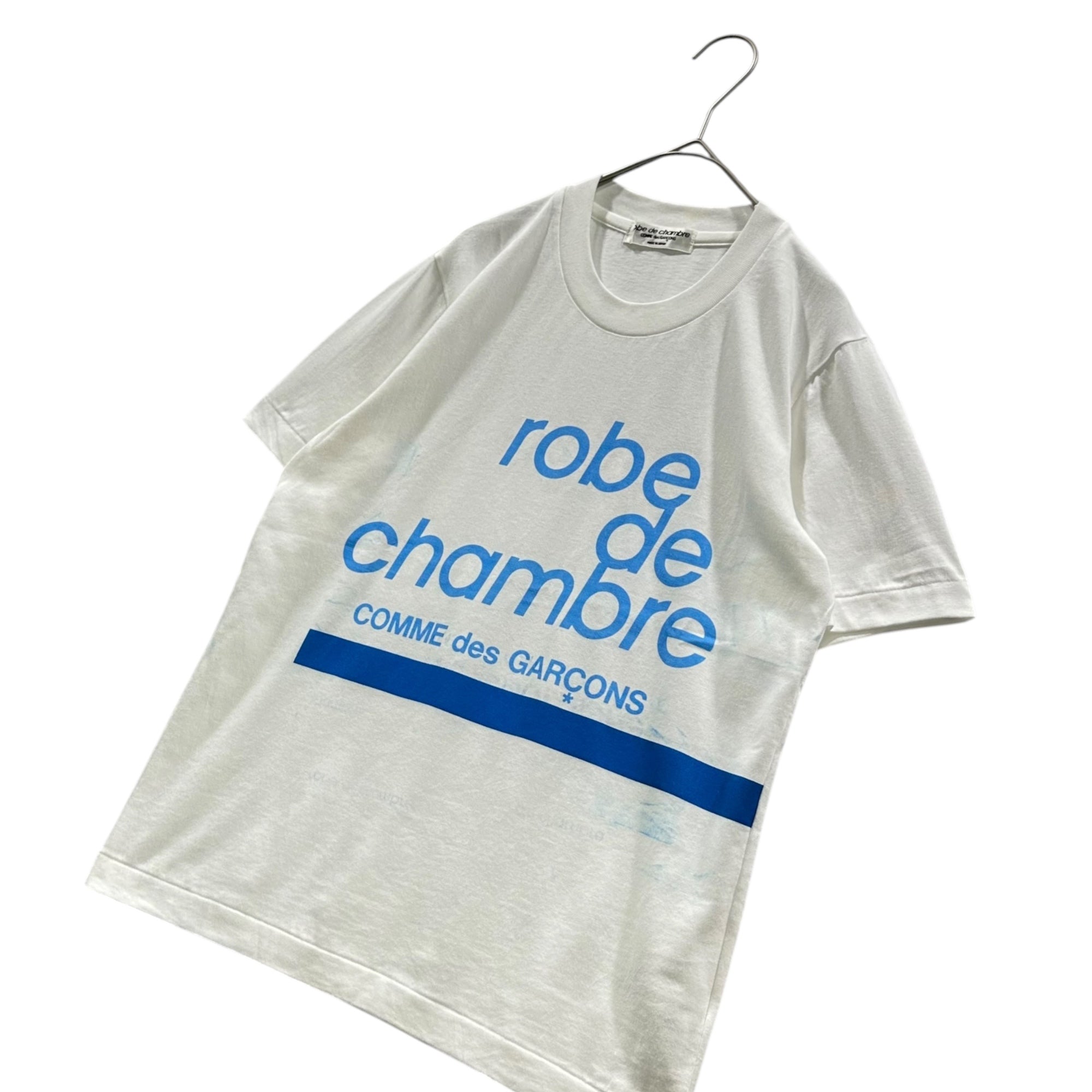 robe de chambre COMME des GARCONS(ローブドシャンブルコムデギャルソン) 1998SS S/S T-shirt with brand logo transfer graphic ブランドロゴ 転写 グラフィック 半袖 Tシャツ RT-100490 表記無(M程度) ホワイト×スカイブルー AD1997