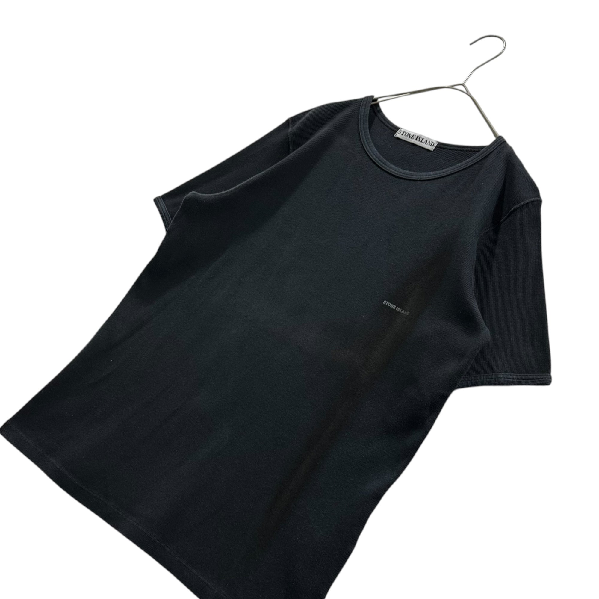 STONE ISLAND(ストーンアイランド) 1999SS One-Point Logo Crew Neck Ribbed T-Shirt ワンポイント ロゴ クルーネック リブ Tシャツ 30152067/A S ブラック ポール・ハーヴェイ期 アーカイブ