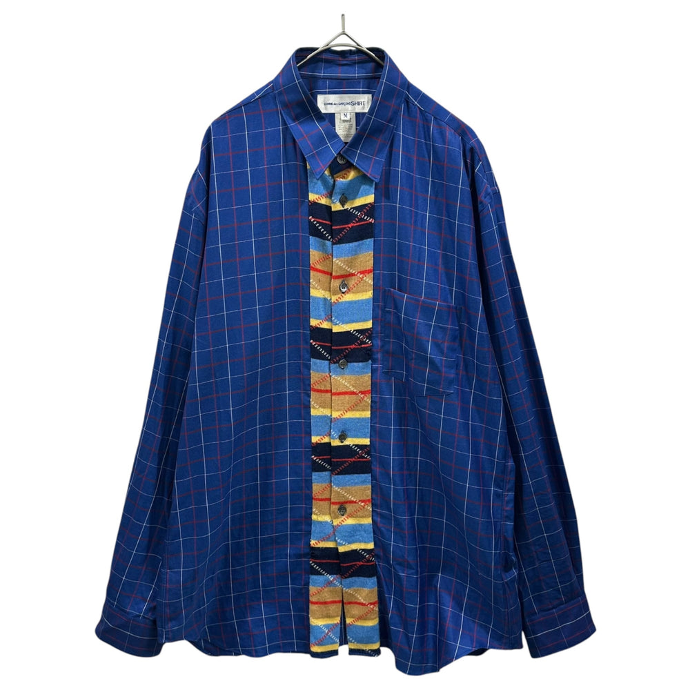 COMME des GARCONS SHIRT(コムデギャルソンシャツ) 1990's Center-Front Knit Checked L/S Shirt センター ニット チェック 長袖 シャツ S18036 M ブルー×マルチカラー 90年代 フランス製 アーカイブ